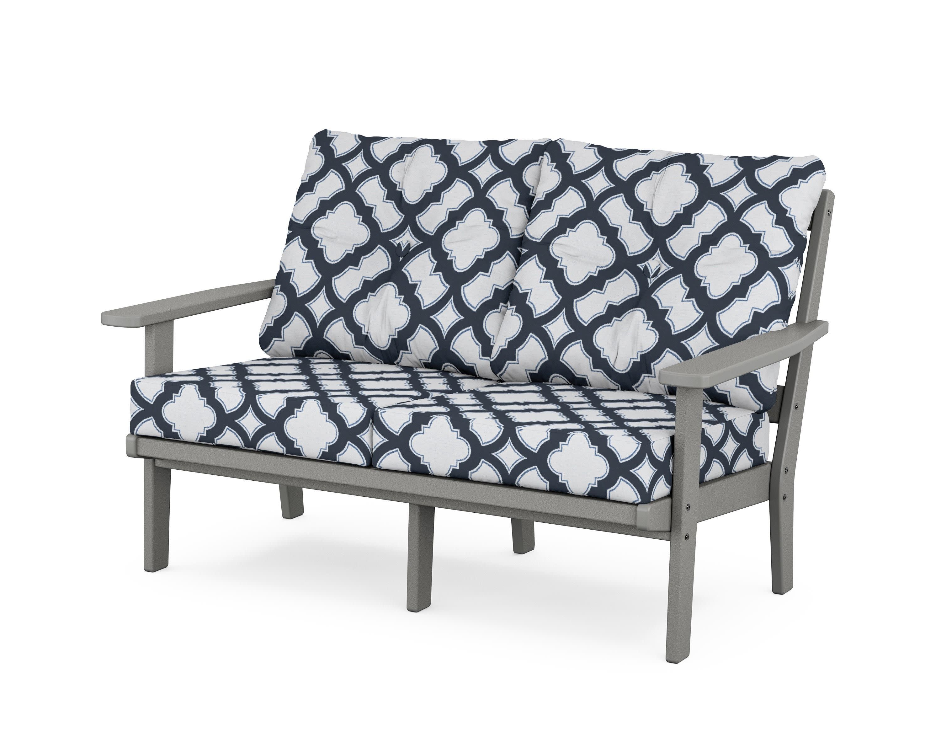 Oxford Deep SeatingLoveseat in Slate Grey / Trellis Marine Indigo