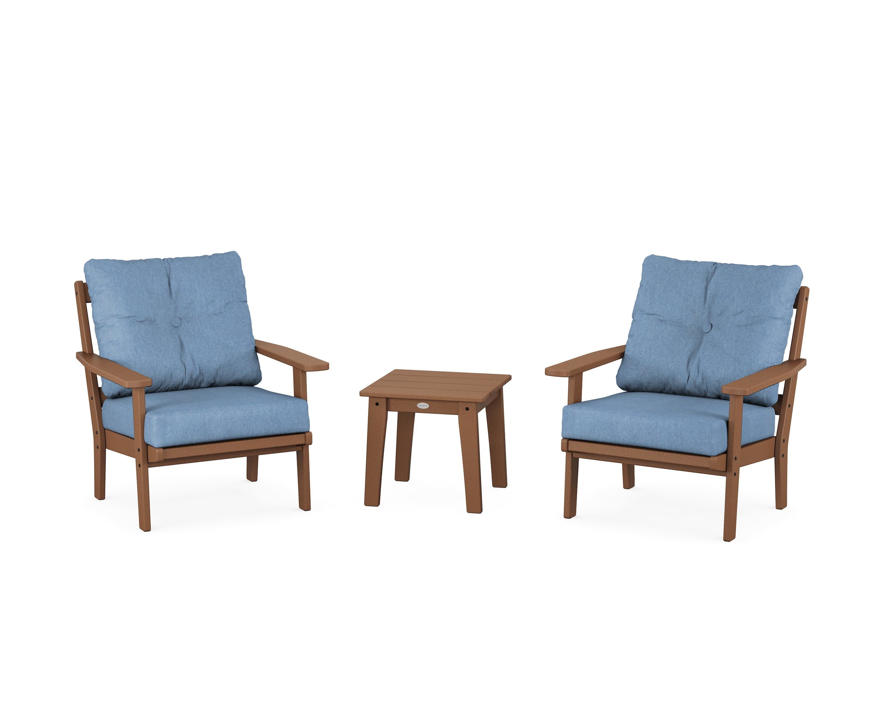 Oxford 3-Piece Deep Seating Set in Teak / Sky Blue