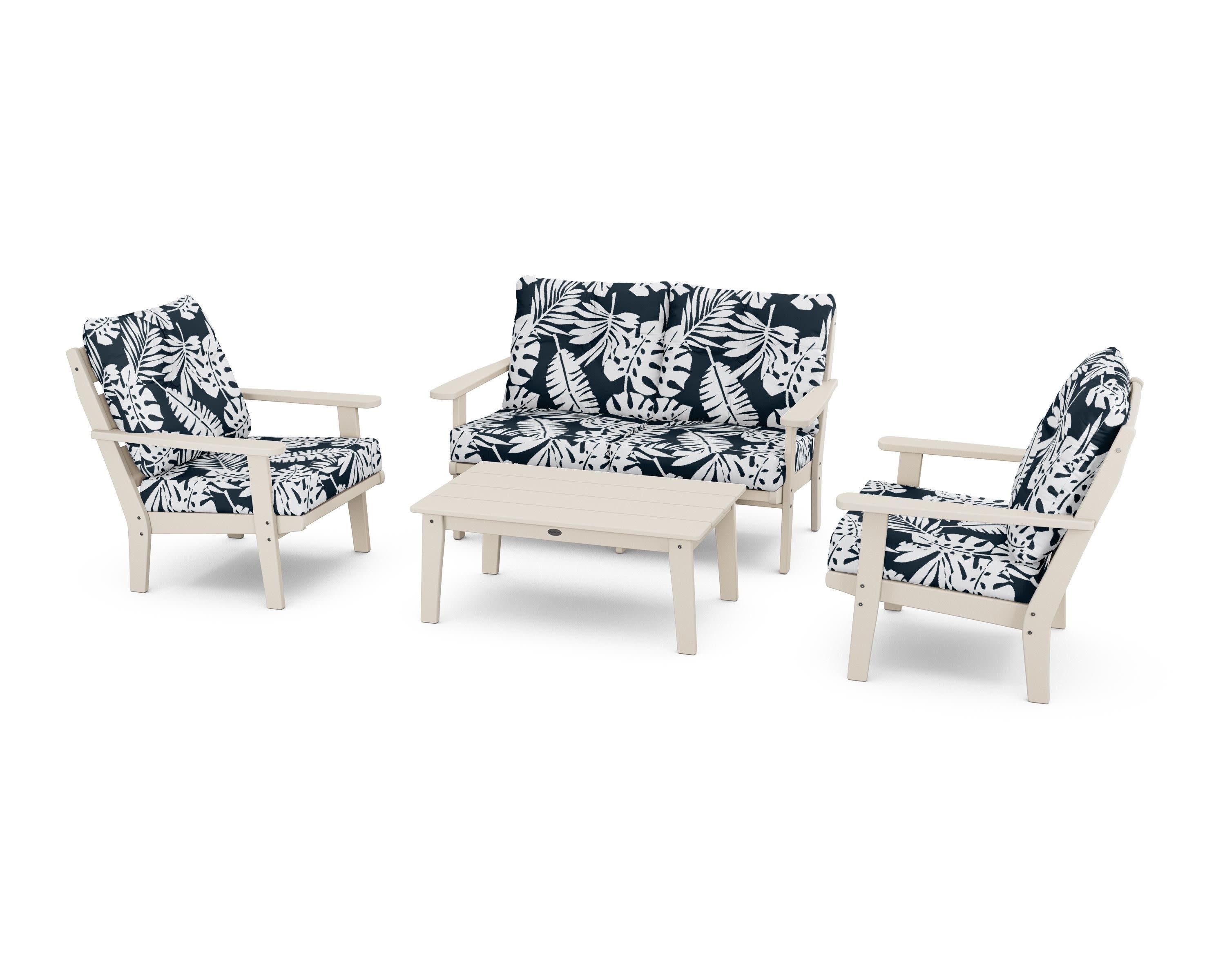 Lakeside 4-Piece Deep Seating Set in Sand / Leaf Marine Indigo