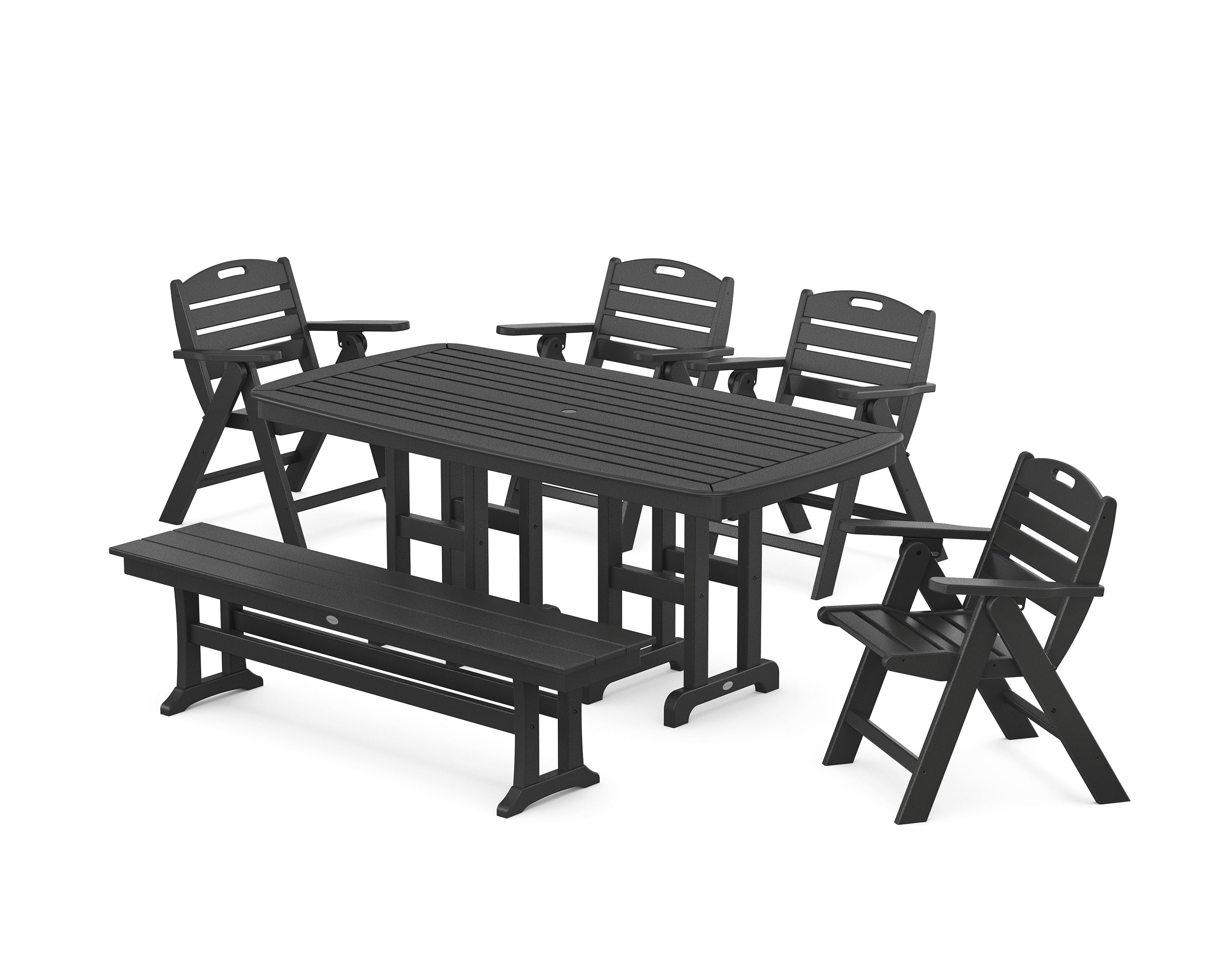 Nautical Lowback 6-Piece Dining Set with Bench in Black