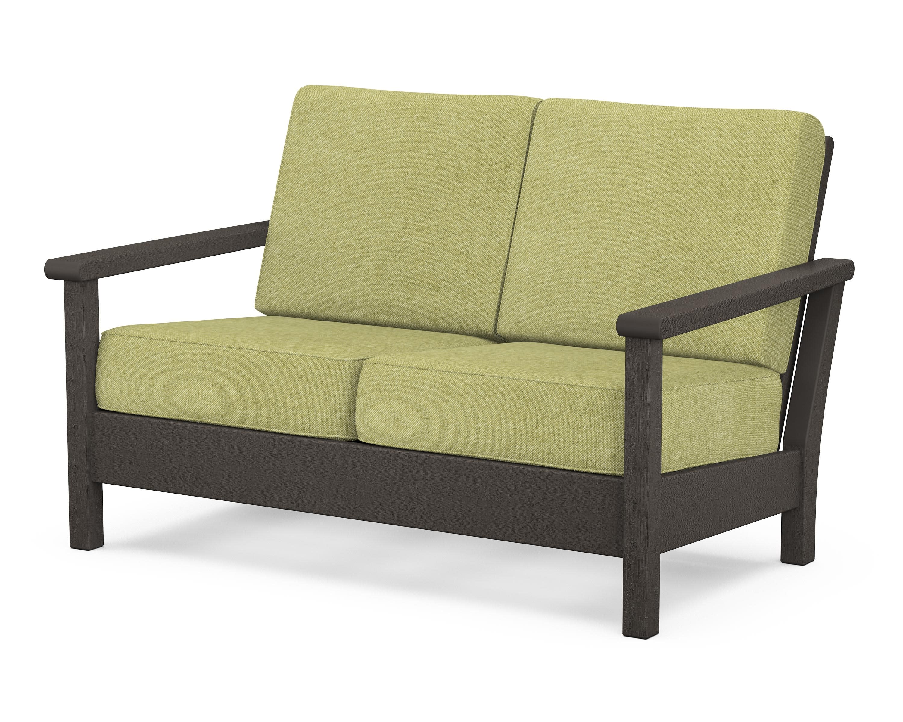 Harbour Deep Seating Loveseat in Vintage Coffee / Chartreuse Boucle