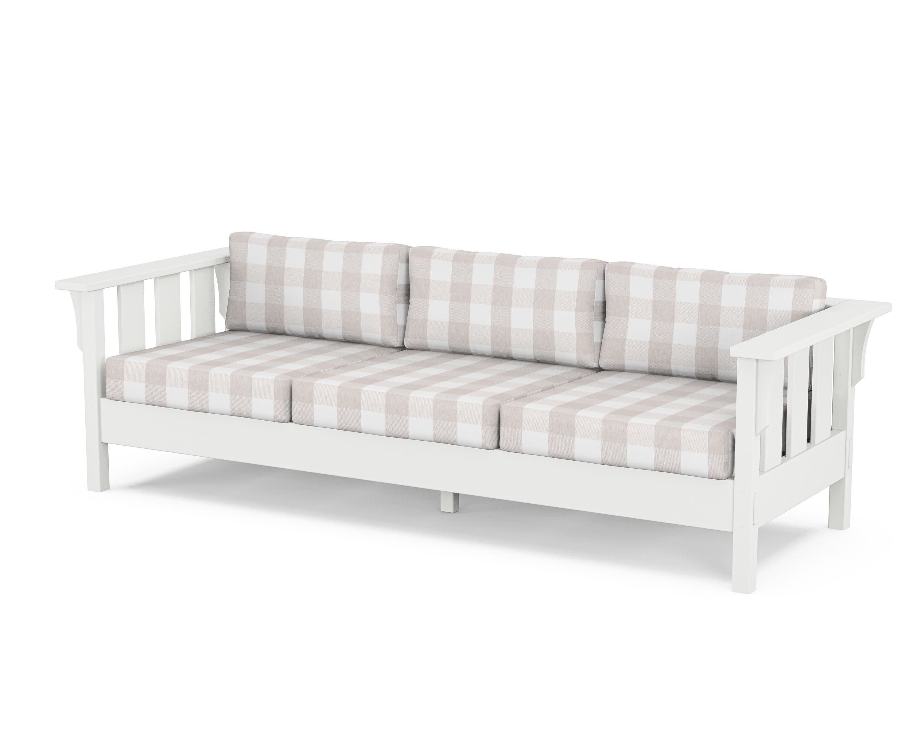 Acadia Deep Seating Sofa in White / Buffalo Plaid Dune Burlap