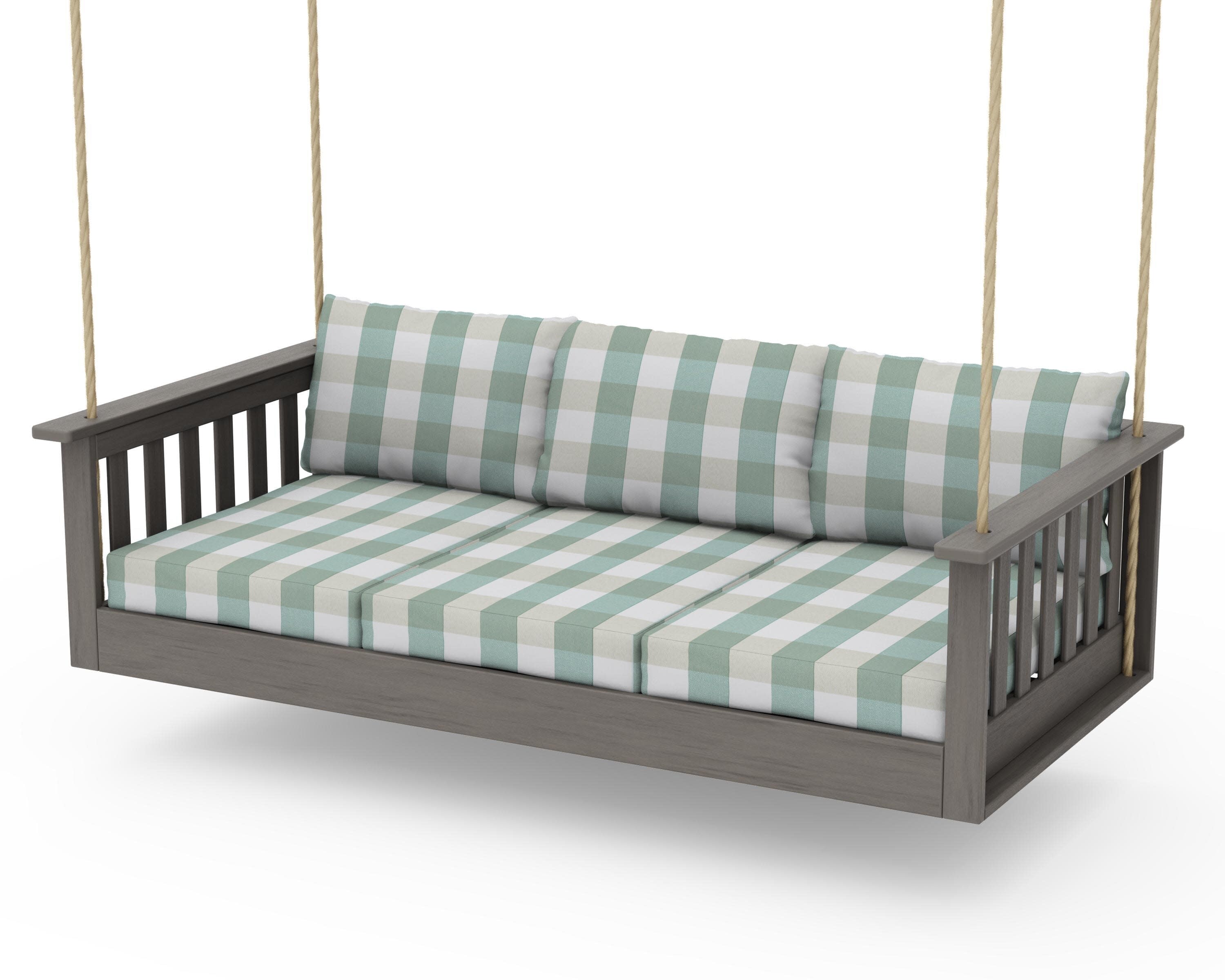 Vineyard Daybed Swing in Driftwood / Buffalo Plaid Glacier Spa