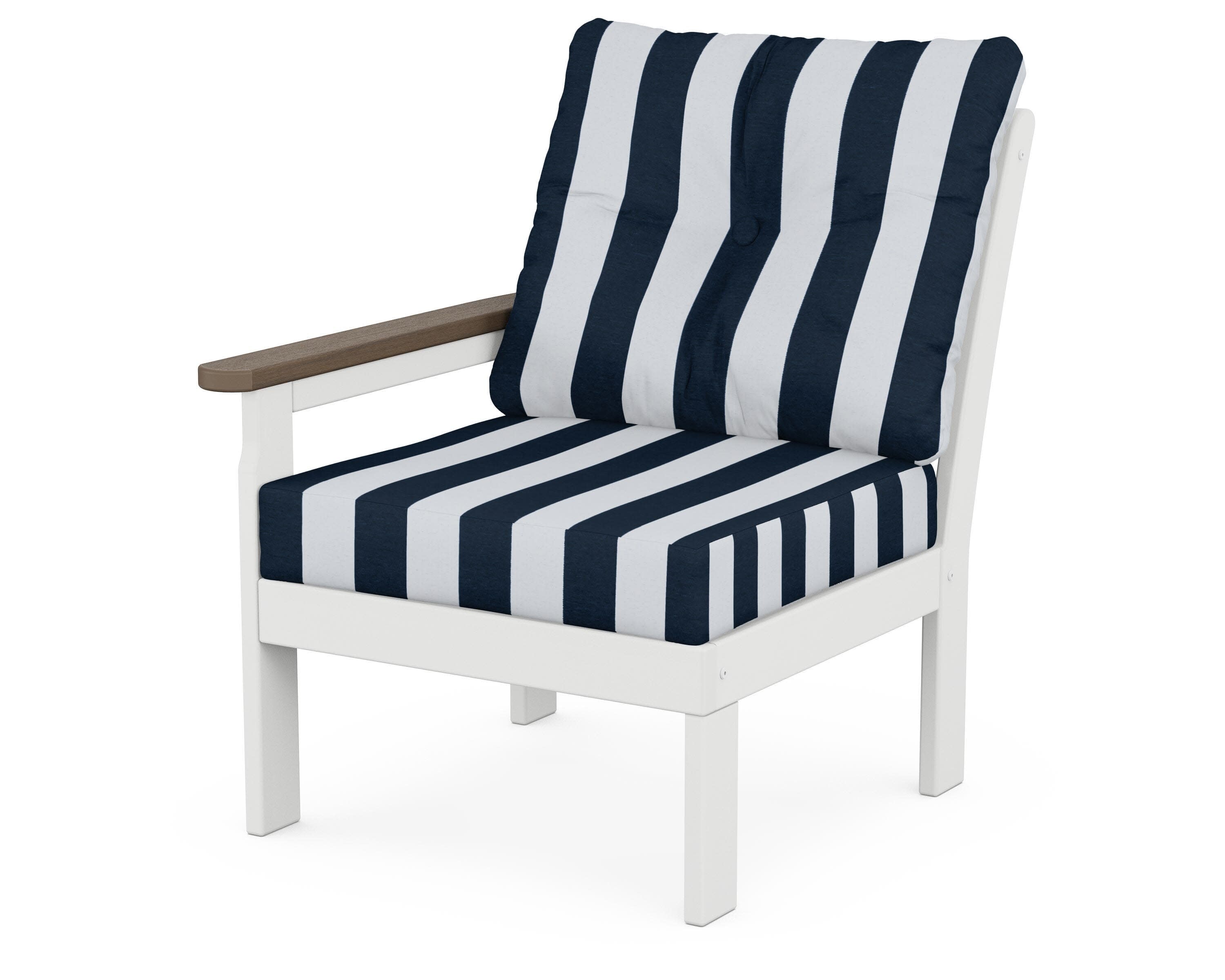 Vineyard Modular Left Arm Chair in White / Kona / Cabana Stripe Marine Indigo