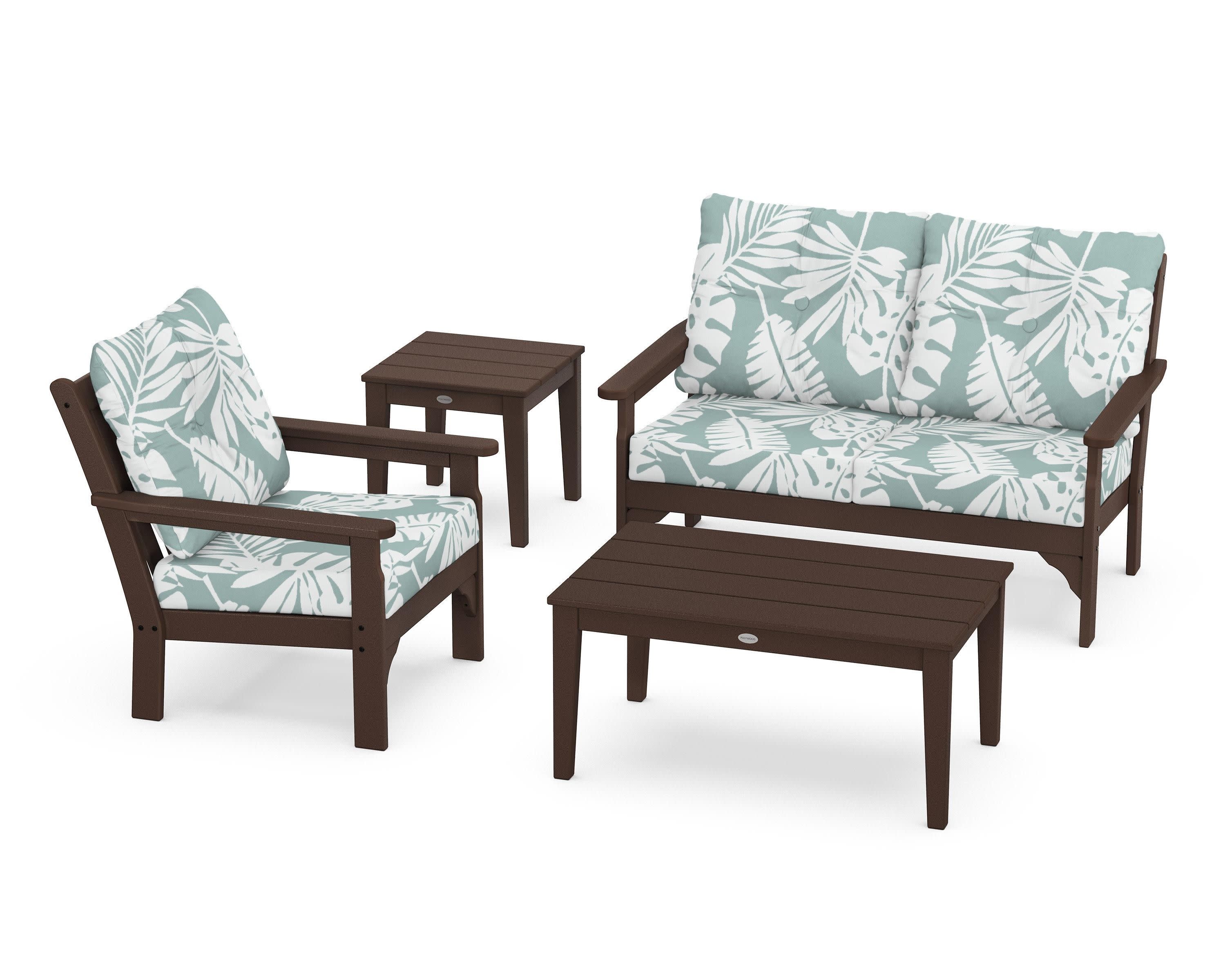Vineyard 4-Piece Deep Seating Set in Mahogany / Leaf Glacier Spa