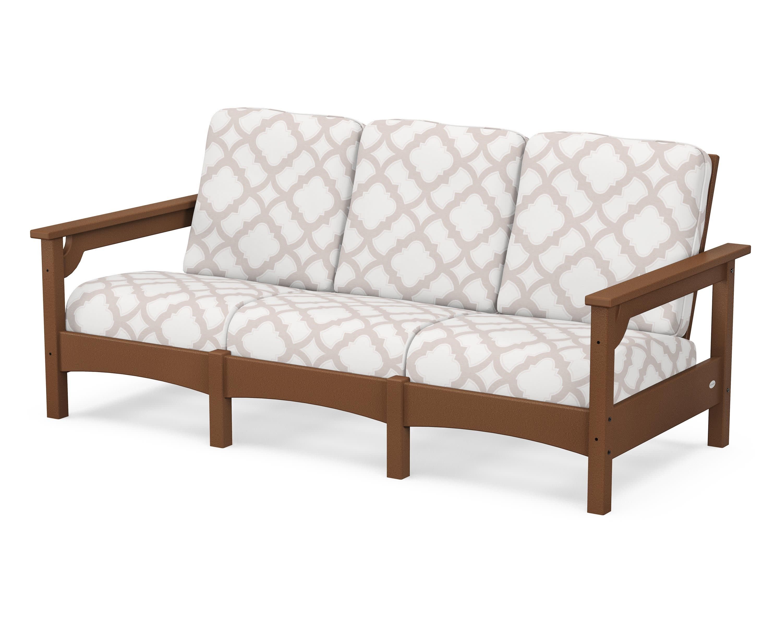 Club Sofa in Teak / Trellis Dune Burlap