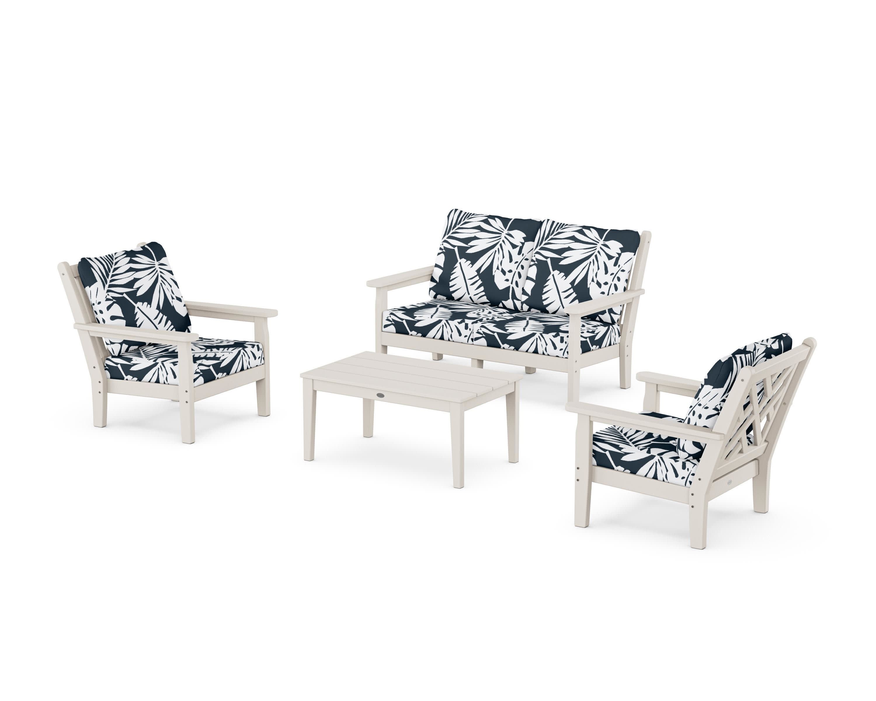 Chippendale 4-Piece Deep Seating Set with Loveseat in Sand / Leaf Marine Indigo