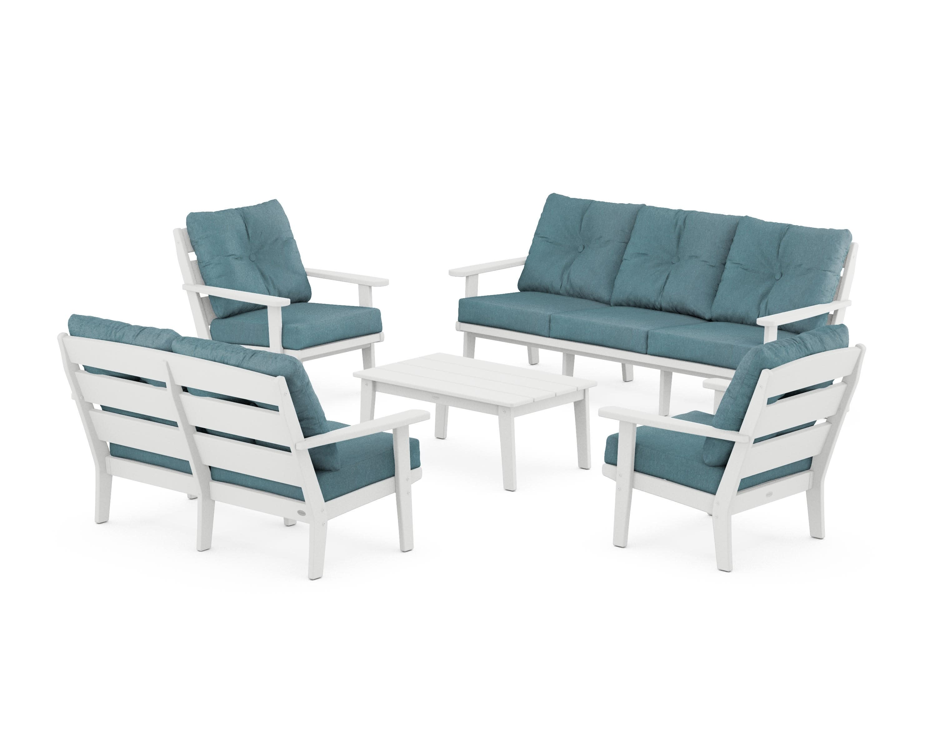 Lakeside 5-Piece Lounge Sofa Set in White / Ocean Teal