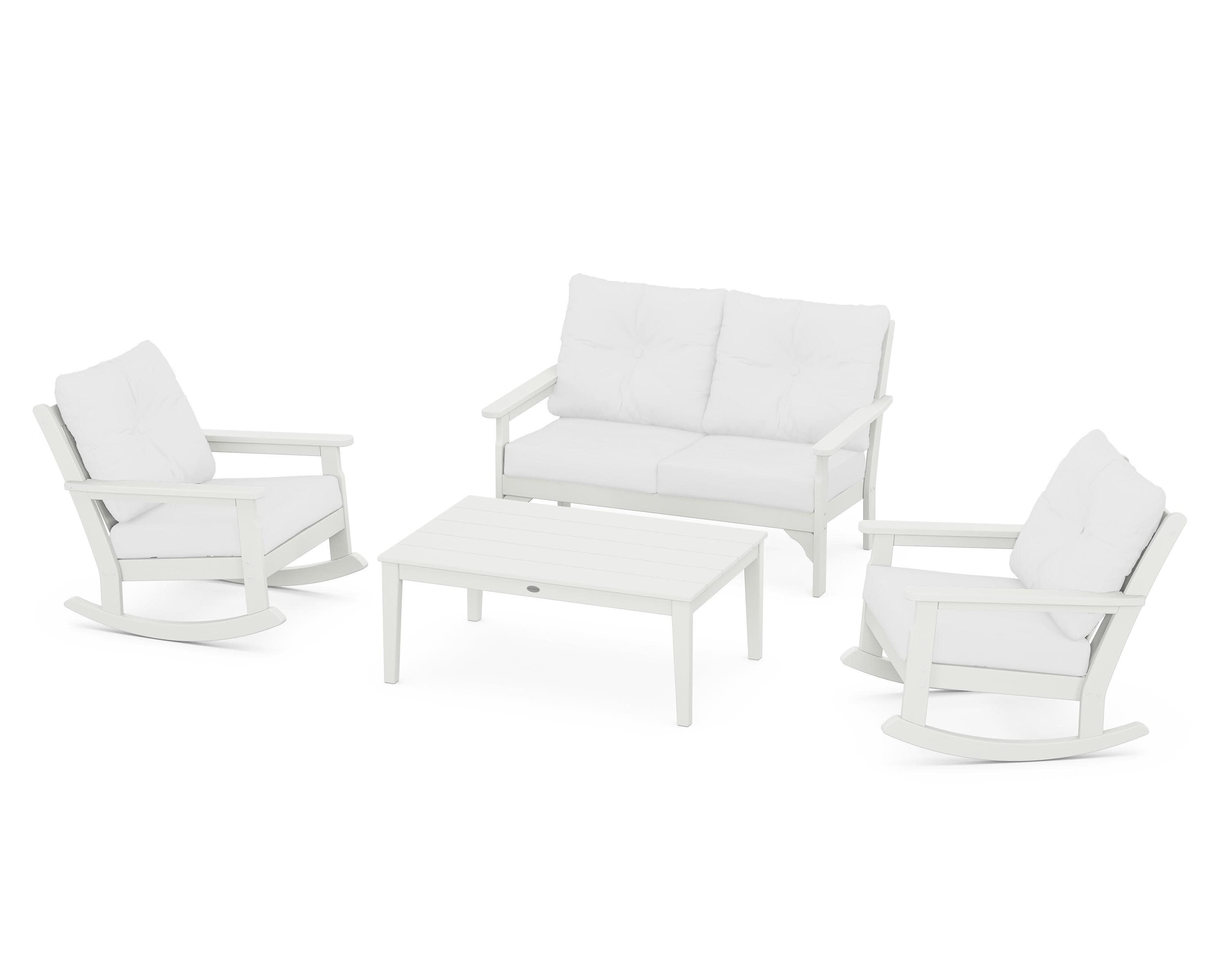 Vineyard 4-Piece Deep Seating Rocking Chair Set in Vintage White / Natural