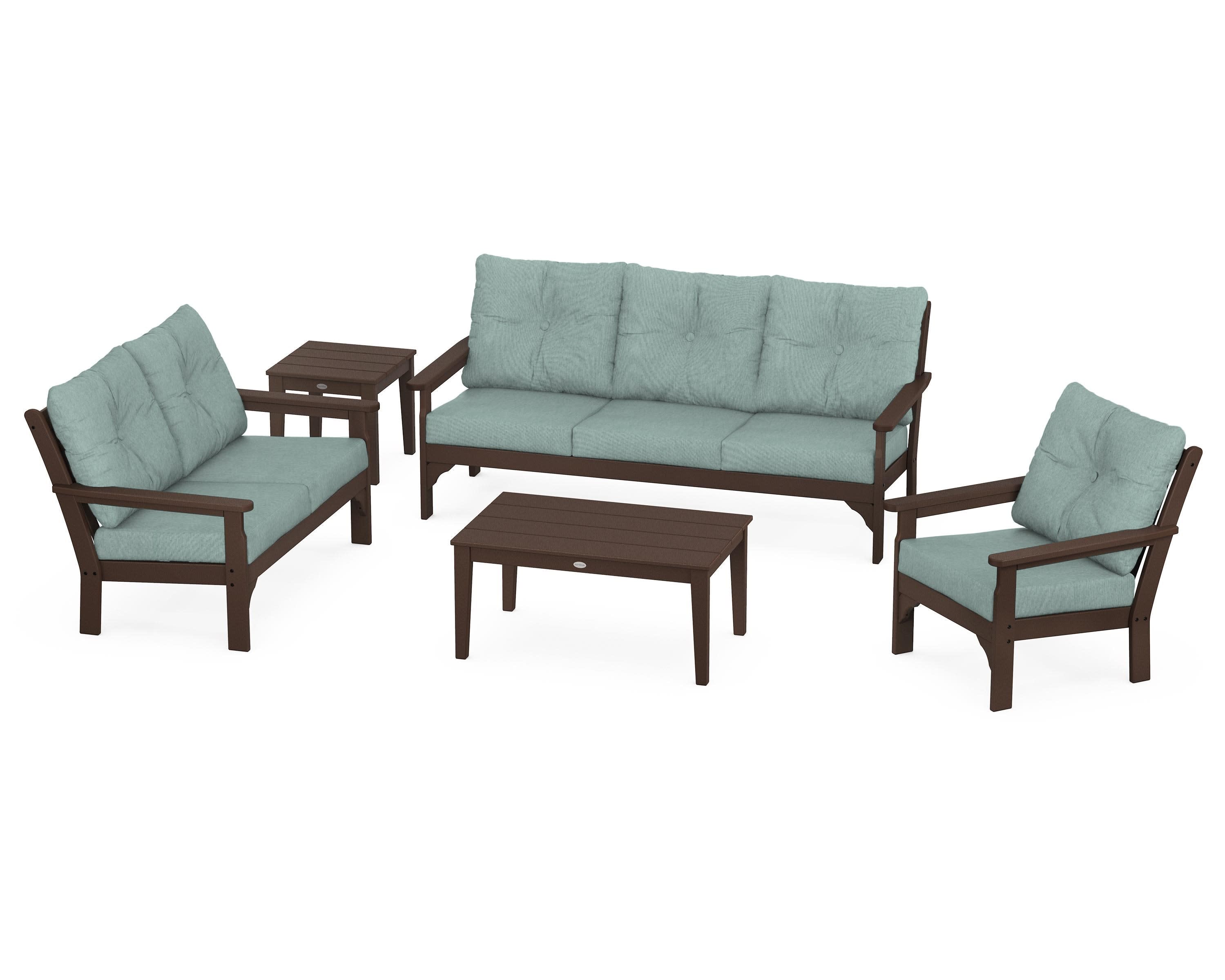 Vineyard 5 Piece Deep Seating Set in Mahogany / Glacier Spa