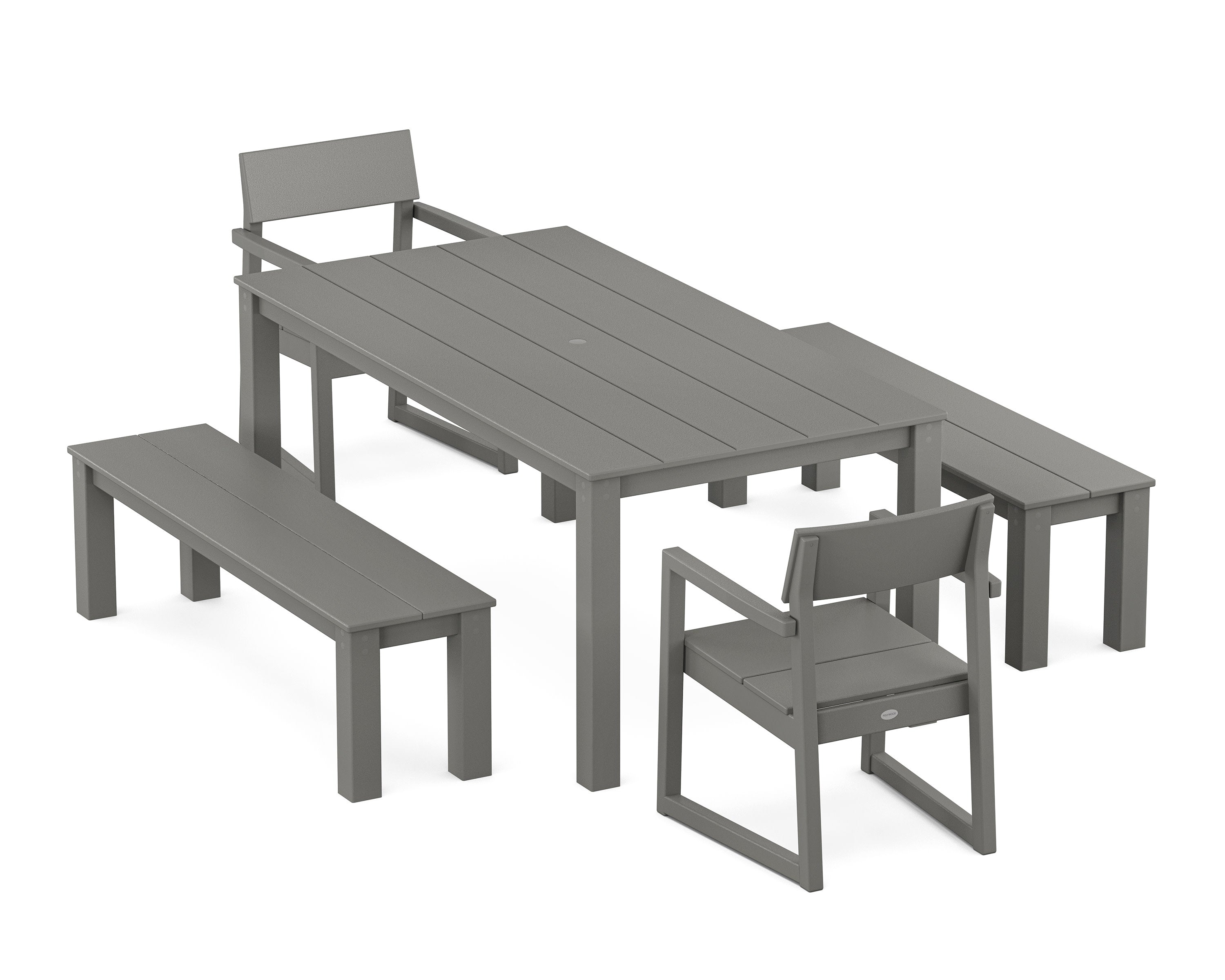 EDGE 5-Piece Parsons Dining Set with Benches in Slate Grey