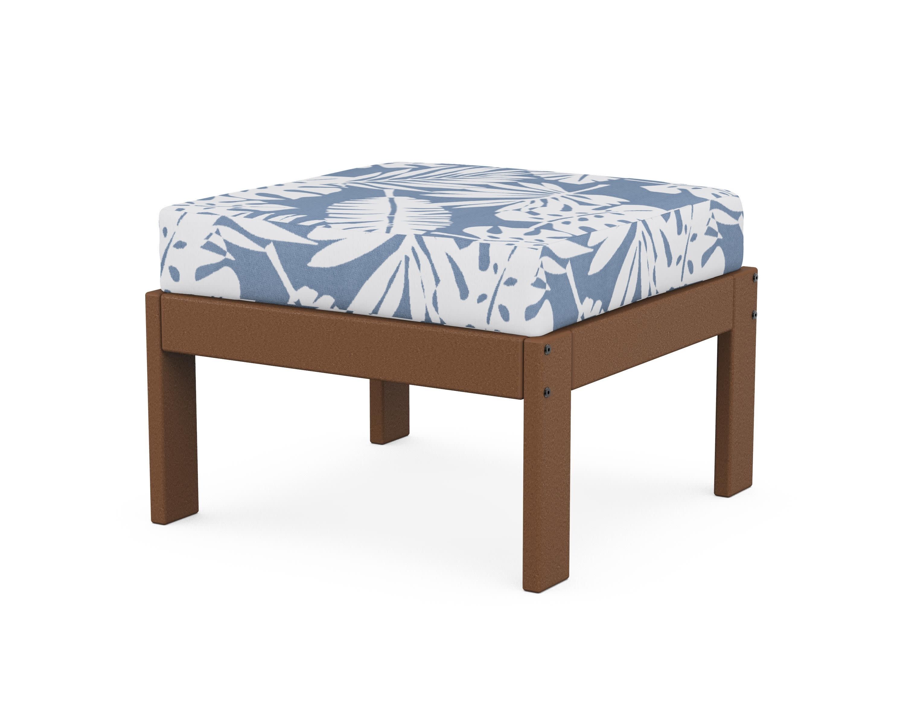 Vineyard Modular Ottoman in Teak / Leaf Sky Blue