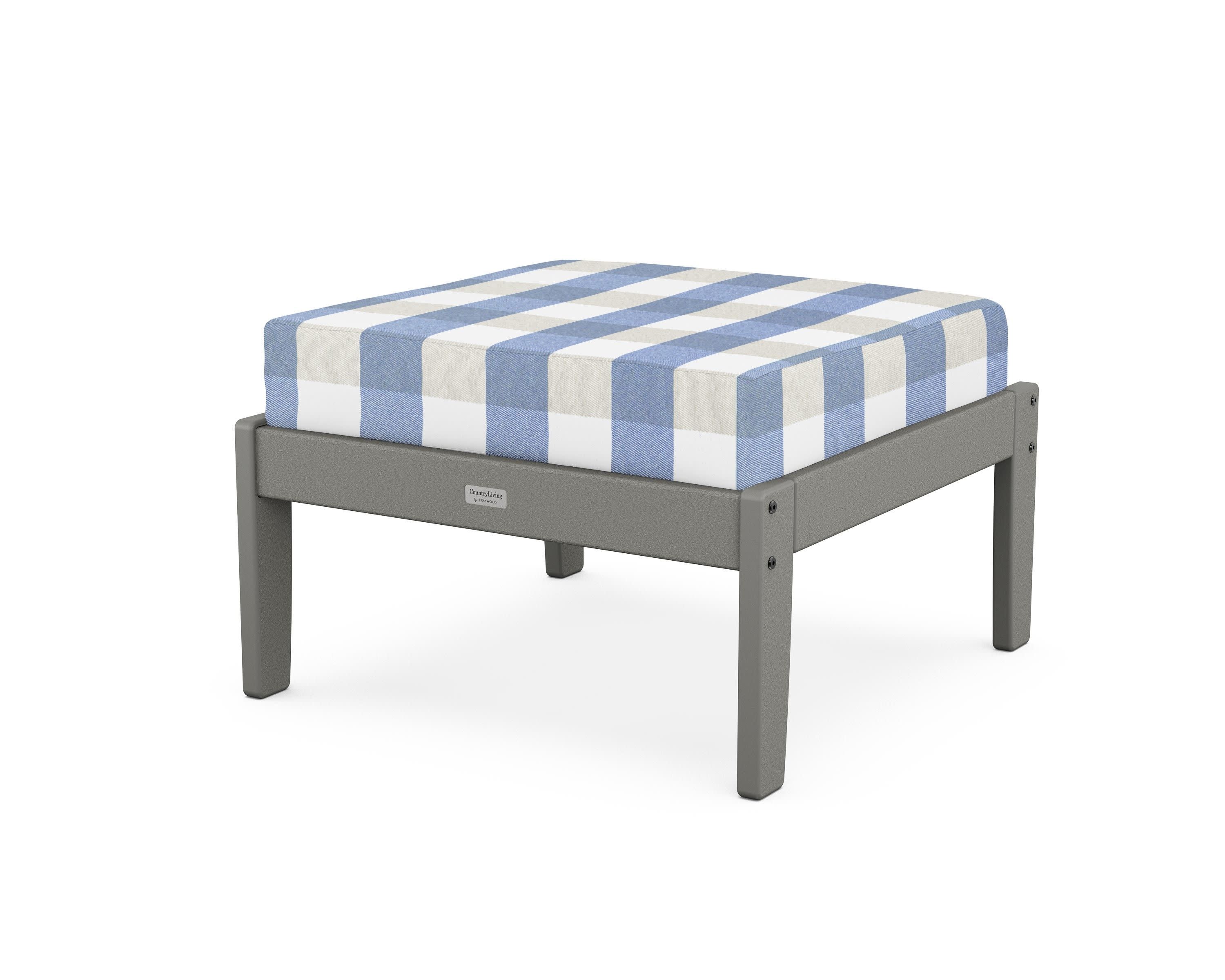 Cottage Deep Seating Ottoman in Slate Grey / Buffalo Plaid Sky Blue