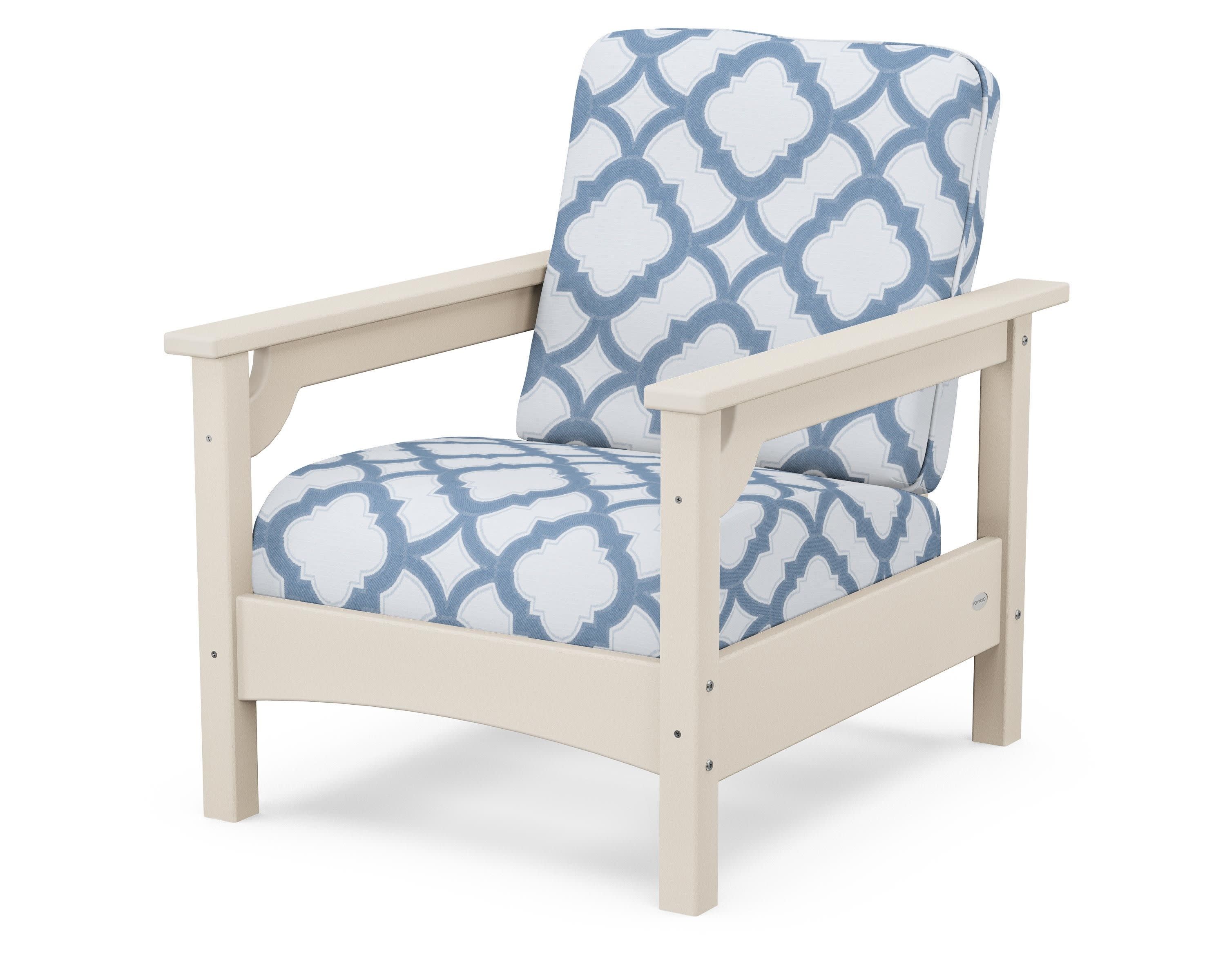 Club Chair in Sand / Trellis Sky Blue