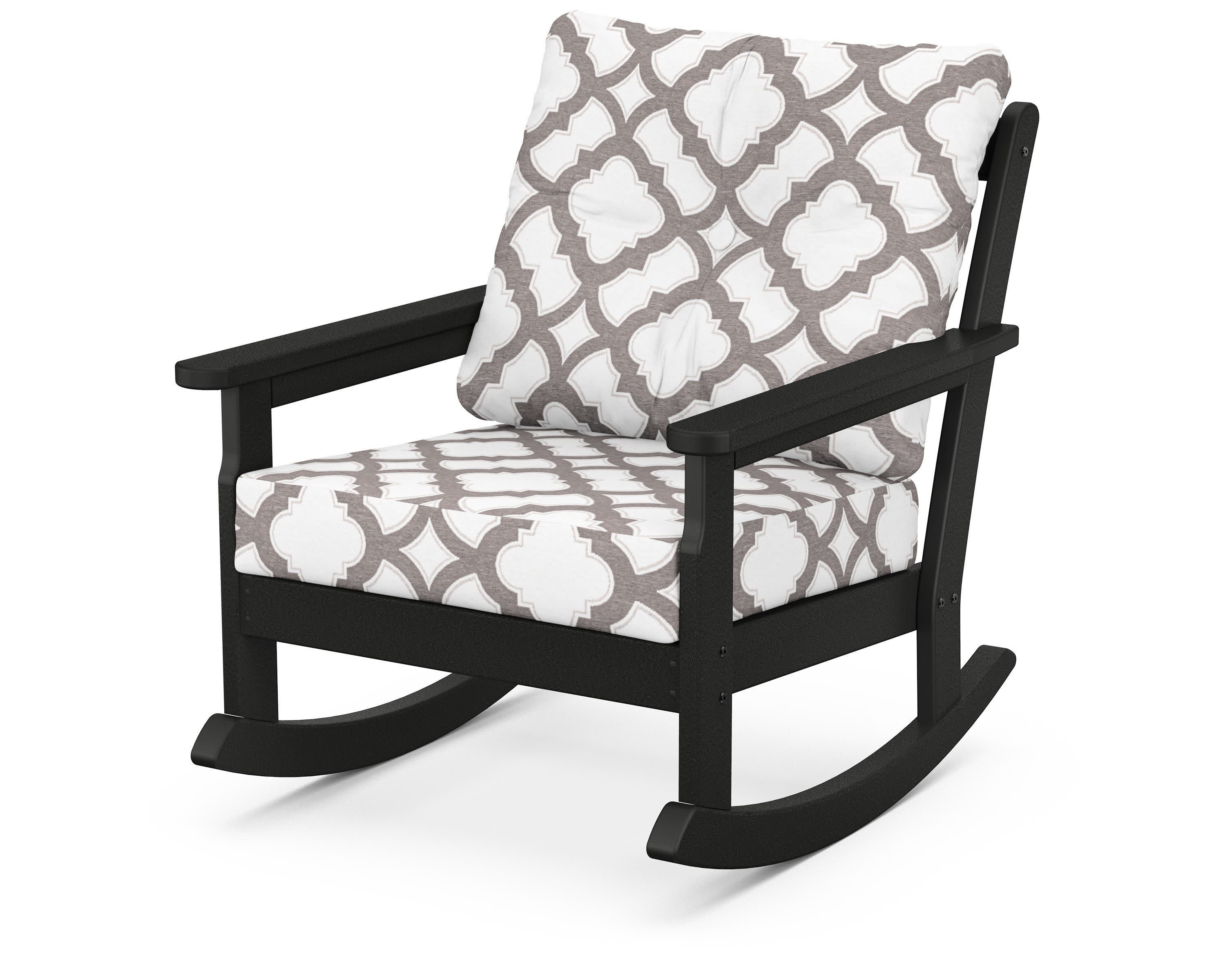 Vineyard Deep Seating Rocking Chair in Black / Trellis Grey Mist