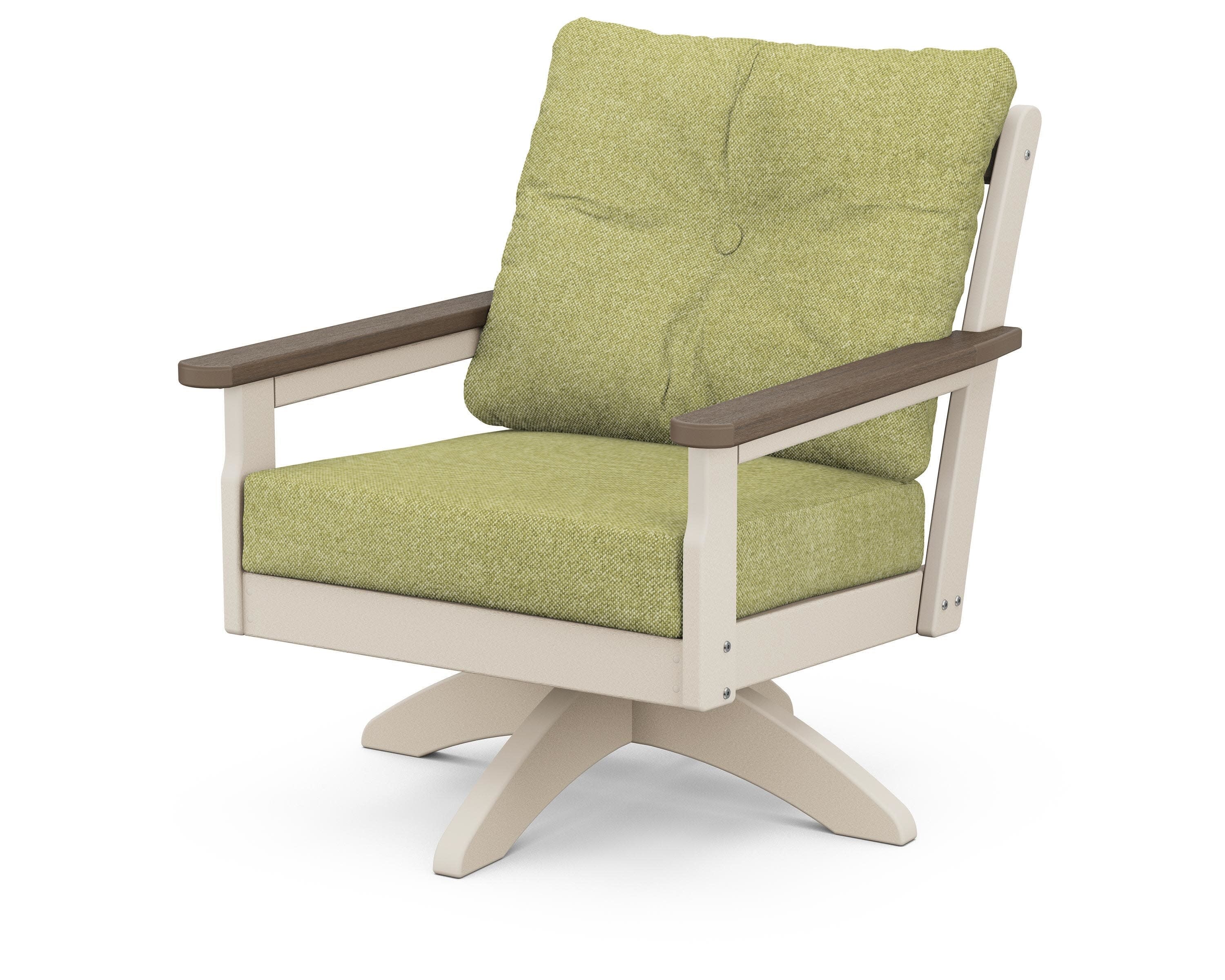 Vineyard Deep Seating Swivel Chair in Sand / Kona / Chartreuse Boucle