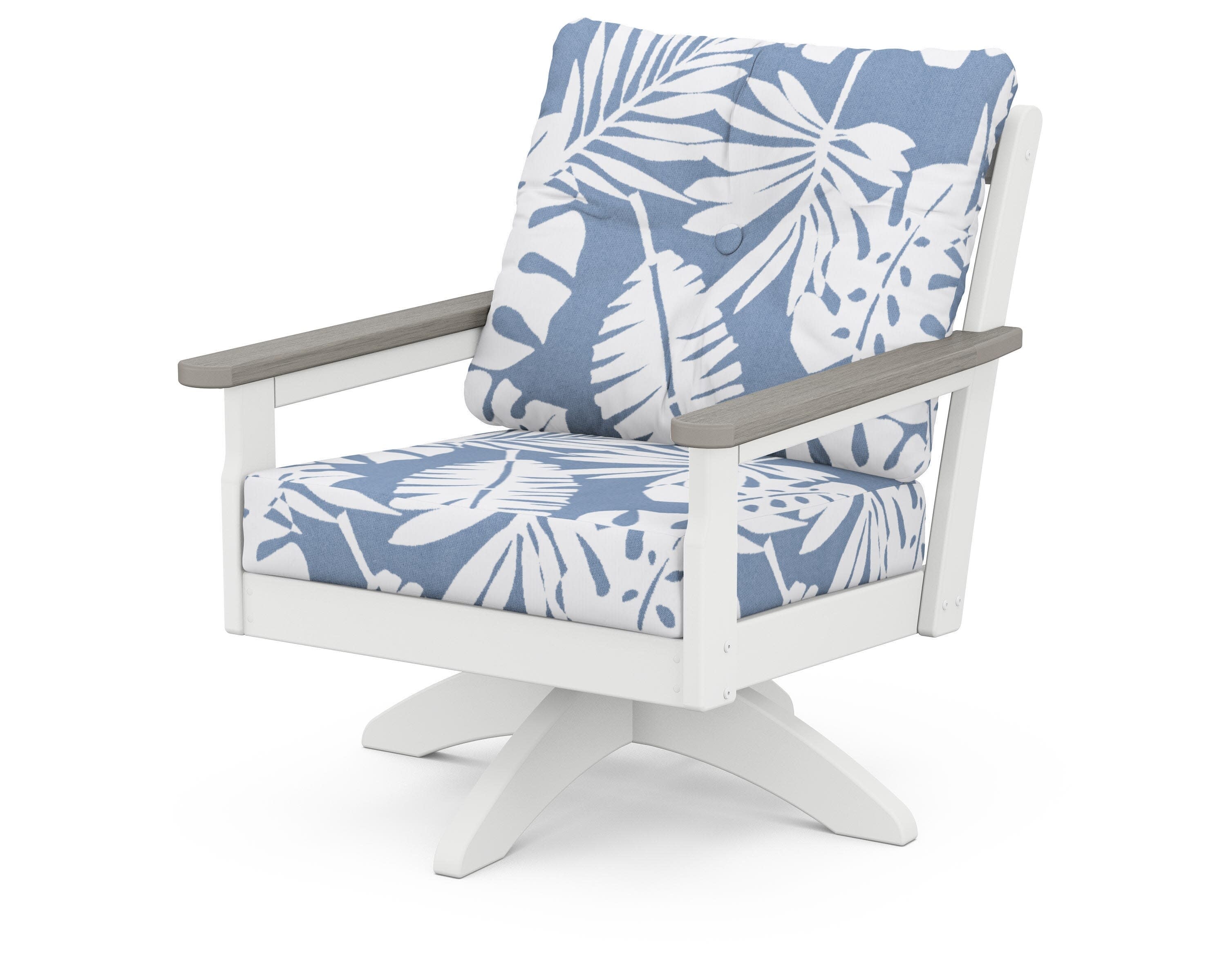 Vineyard Deep Seating Swivel Chair in White / Driftwood / Leaf Sky Blue