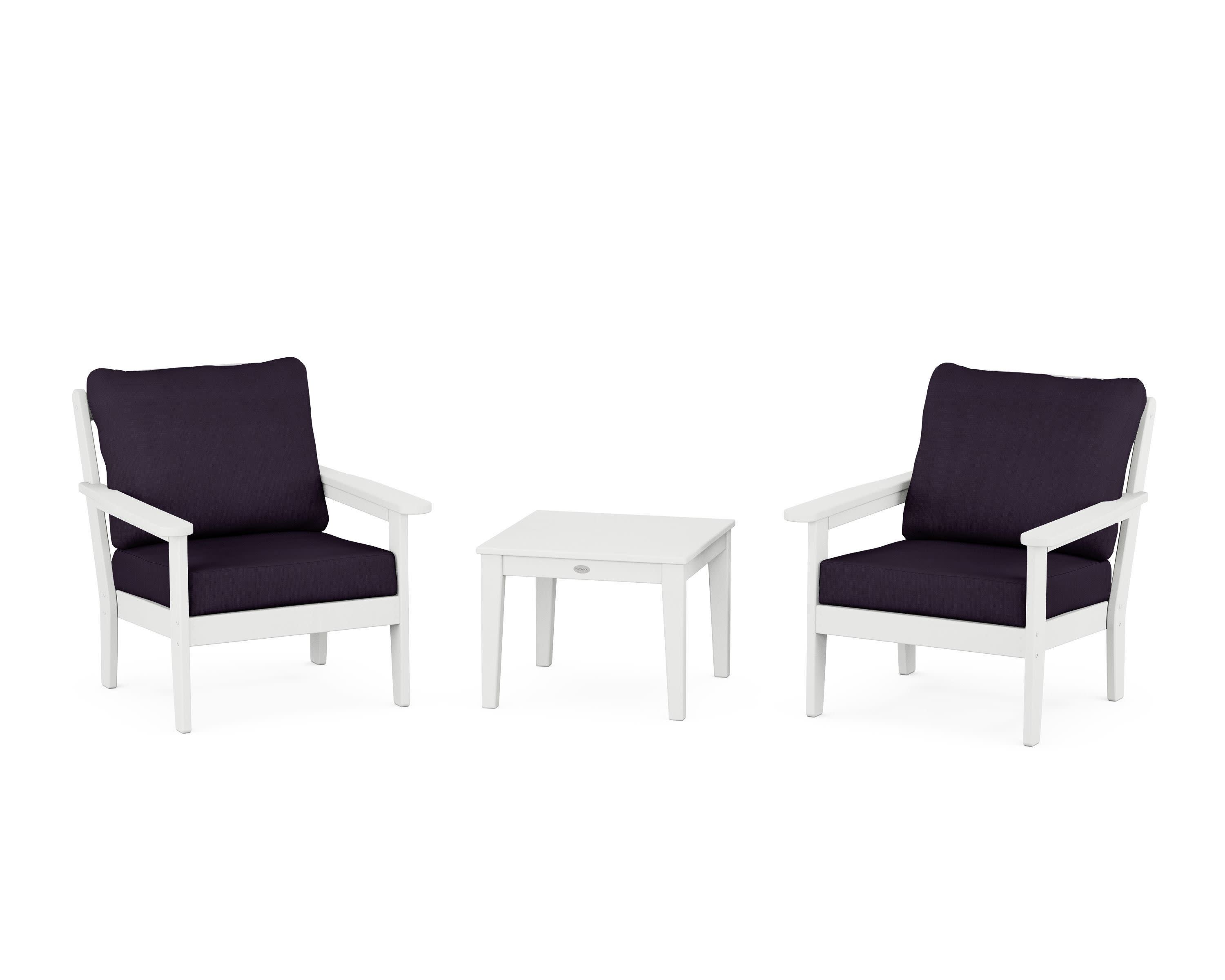 Cottage 3-Piece Deep Seating Set in White / Navy Linen