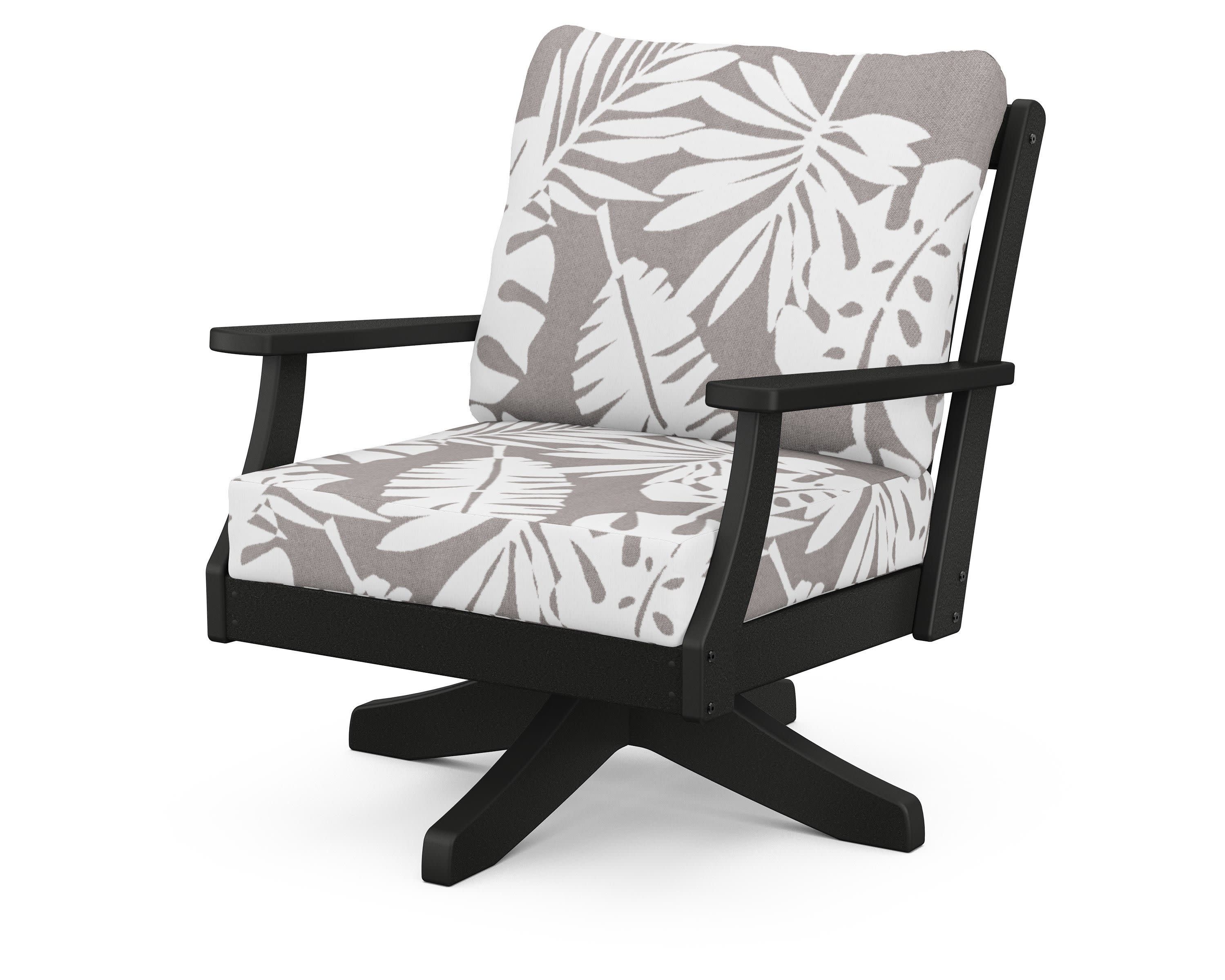 Braxton Deep Seating Swivel Chair in Black / Leaf Grey Mist