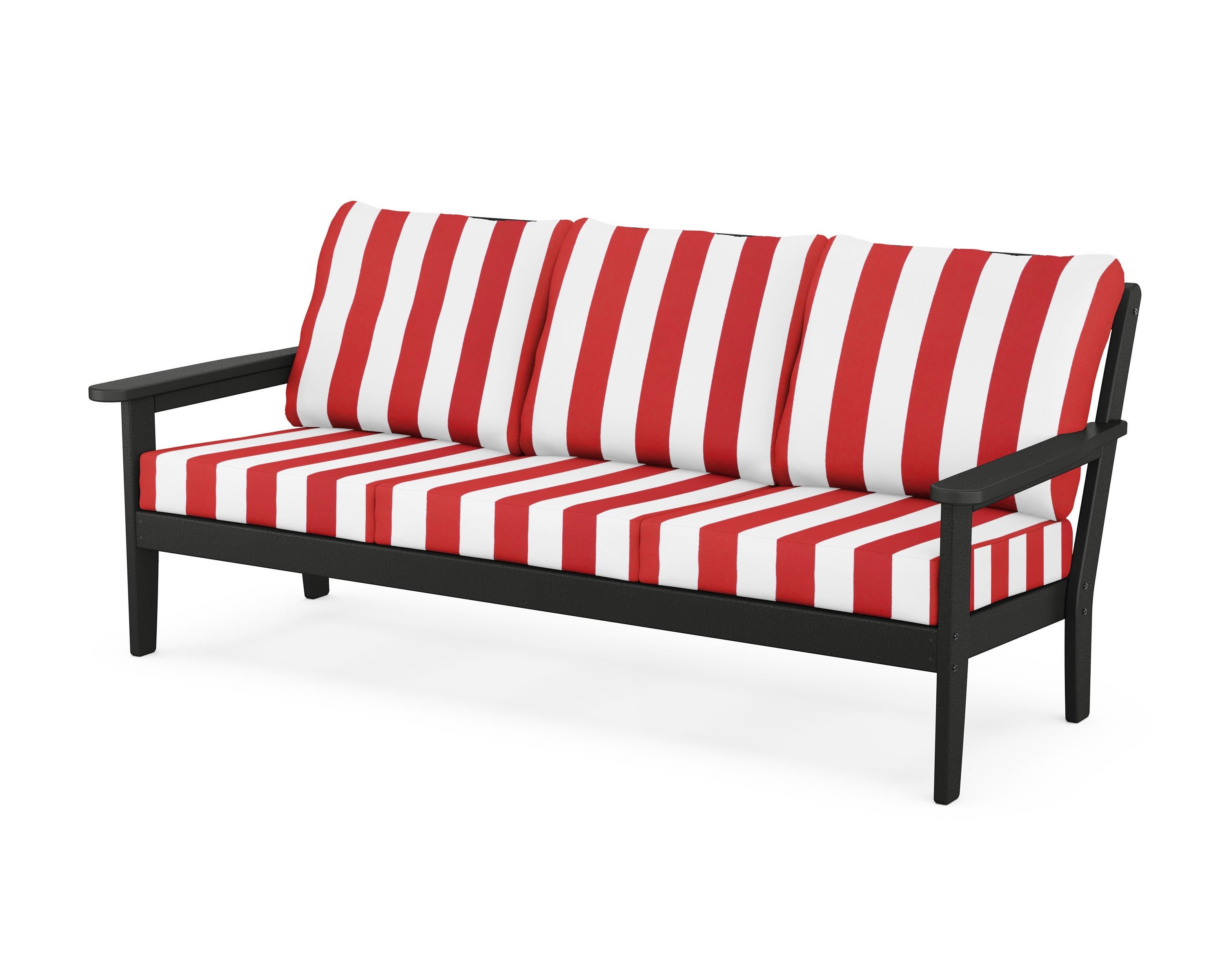 Cottage Deep Seating Sofa in Black / Cabana Stripe Crimson