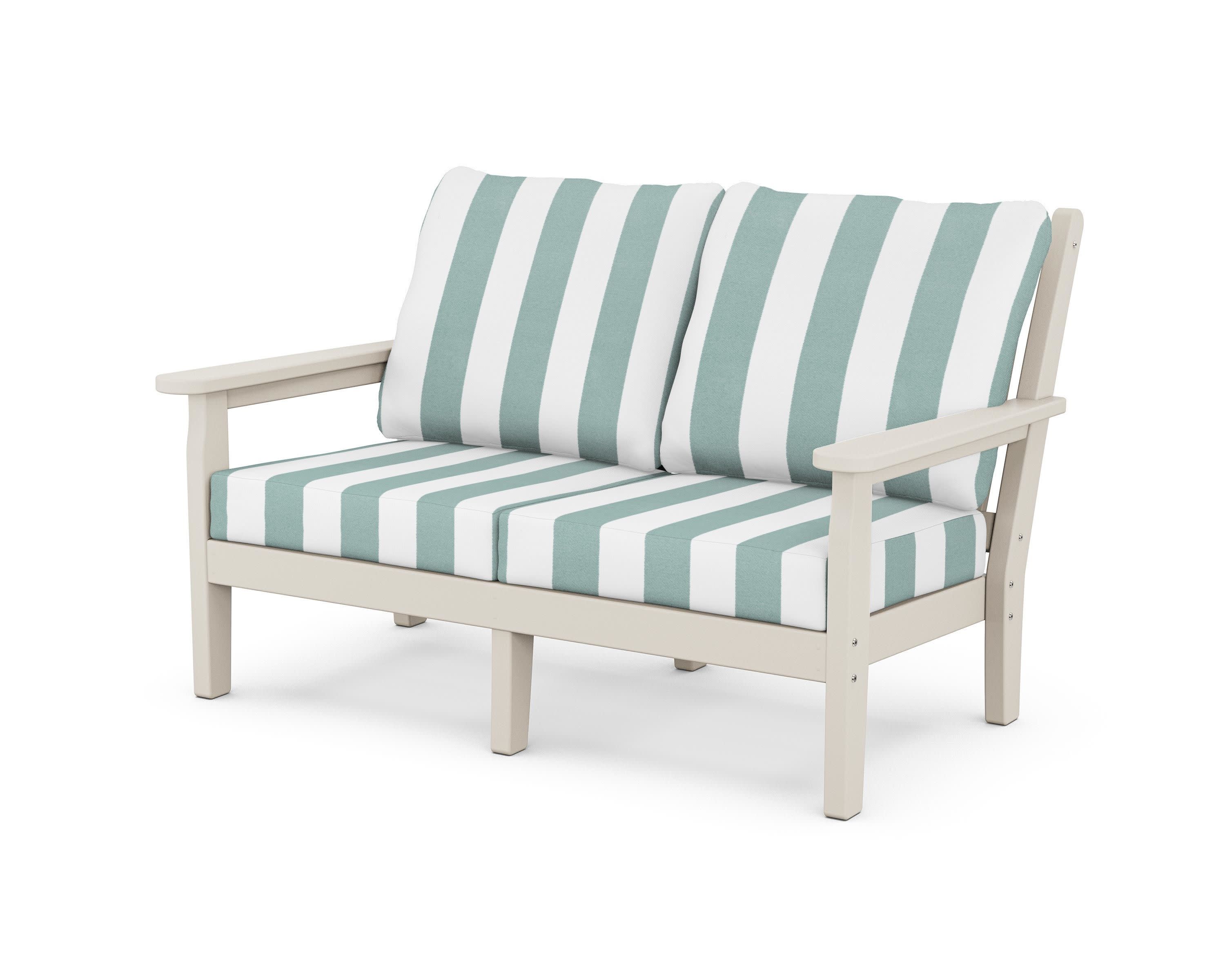 Chippendale Deep Seating Loveseat in Sand / Cabana Stripe Glacier Spa