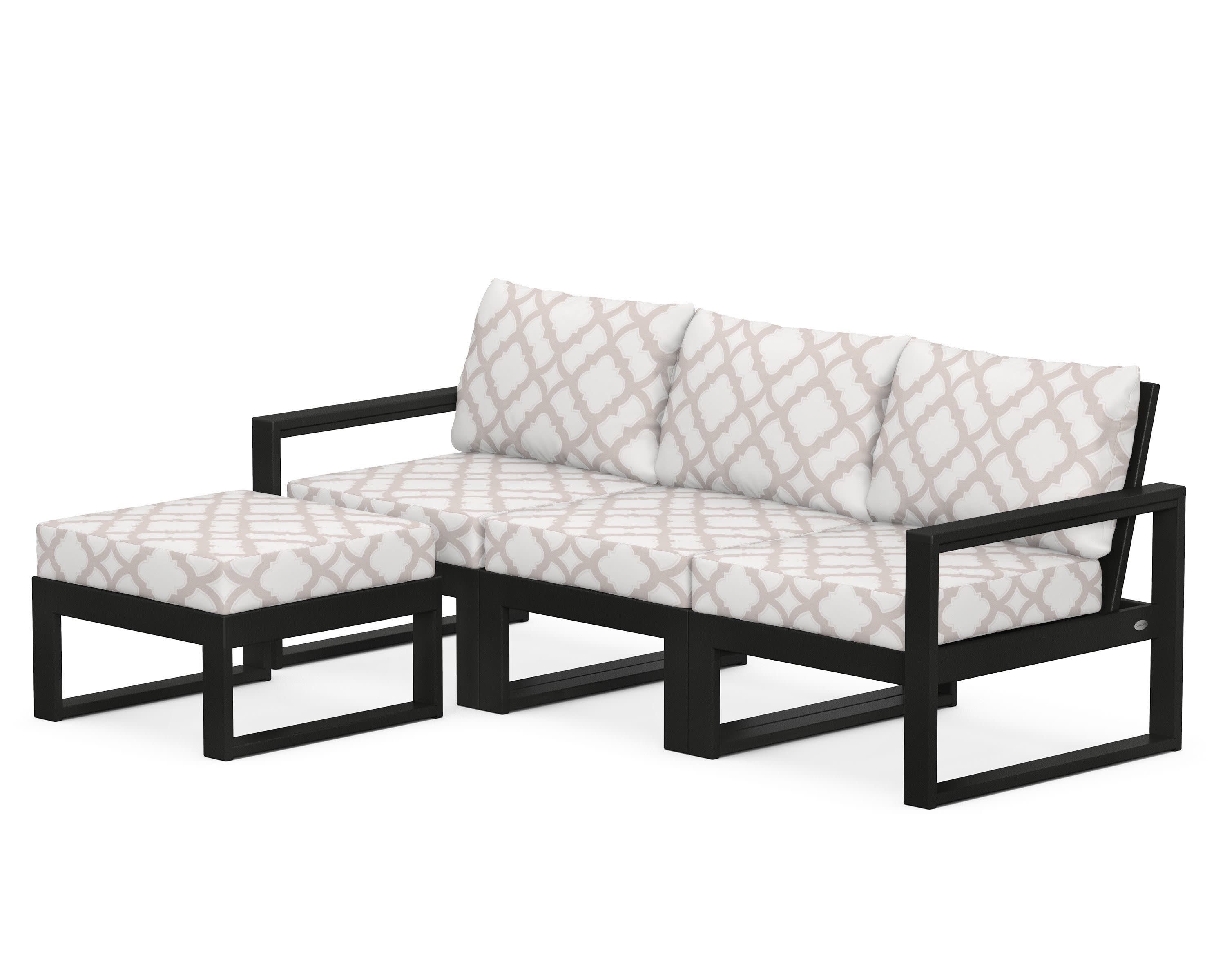 EDGE 4-Piece Modular Deep Seating Set with Ottoman in Black / Trellis Dune Burlap