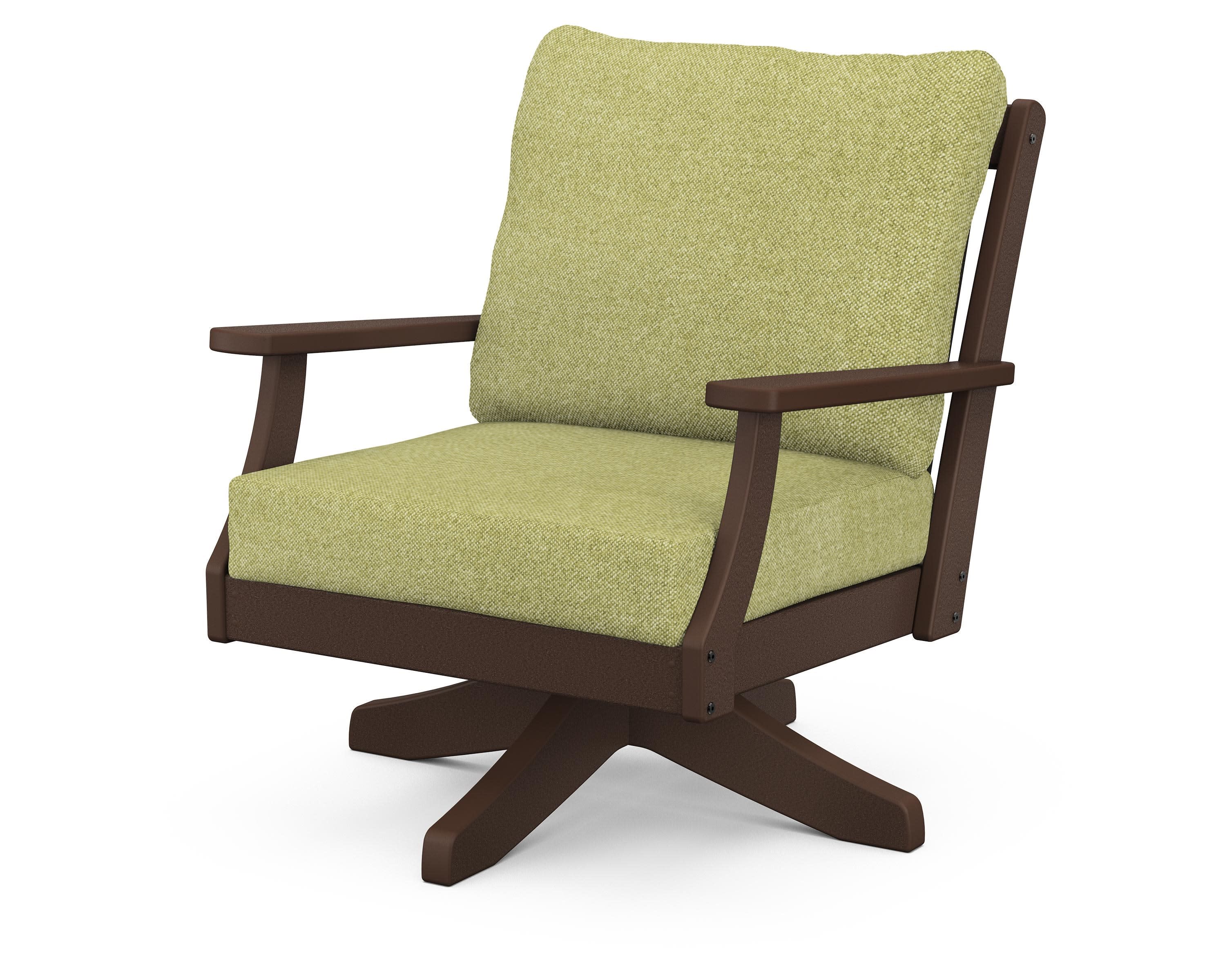 Braxton Deep Seating Swivel Chair in Mahogany / Chartreuse Boucle