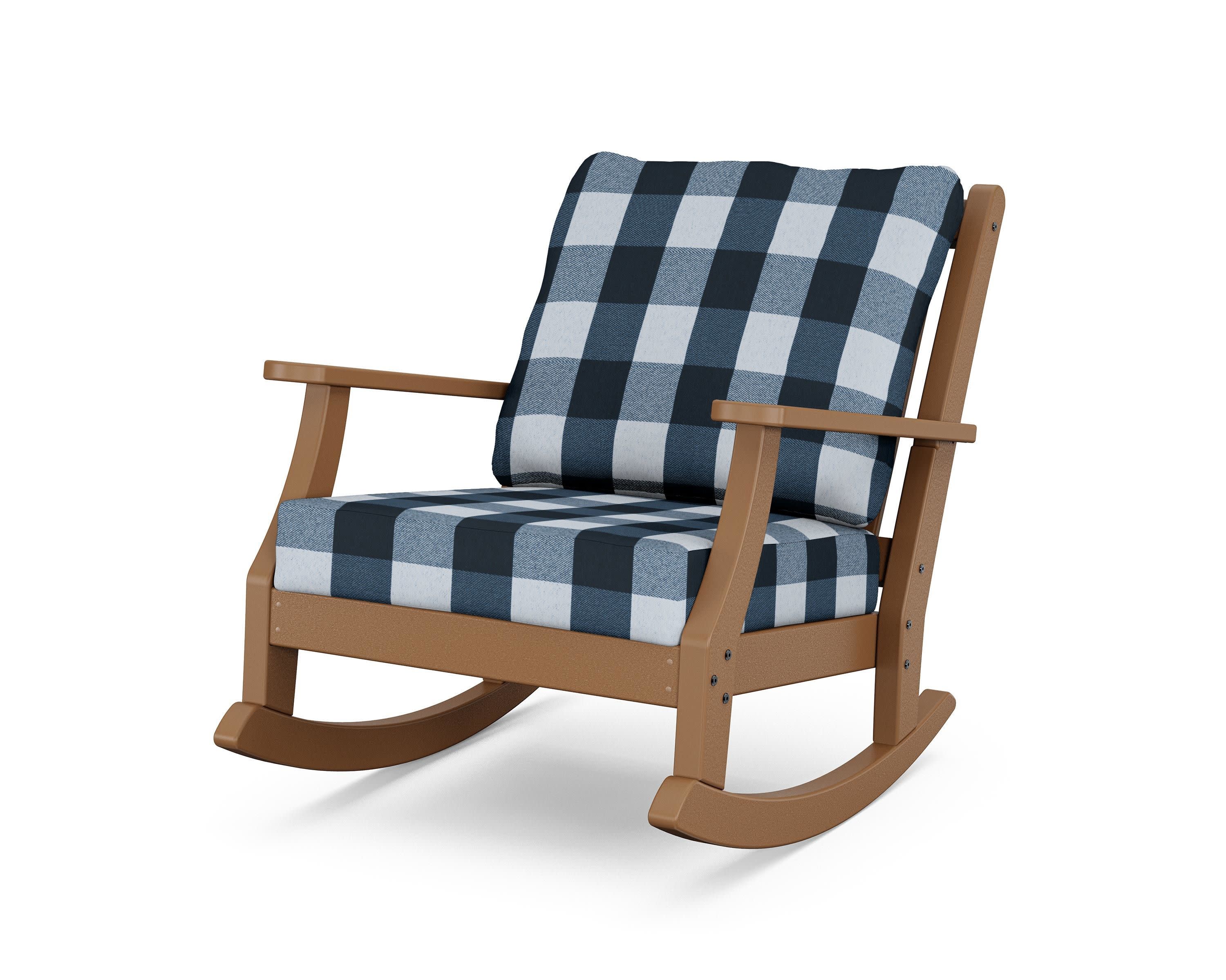 Wovendale Deep Seating Rocking Chair in Teak / Buffalo Plaid Marine Indigo
