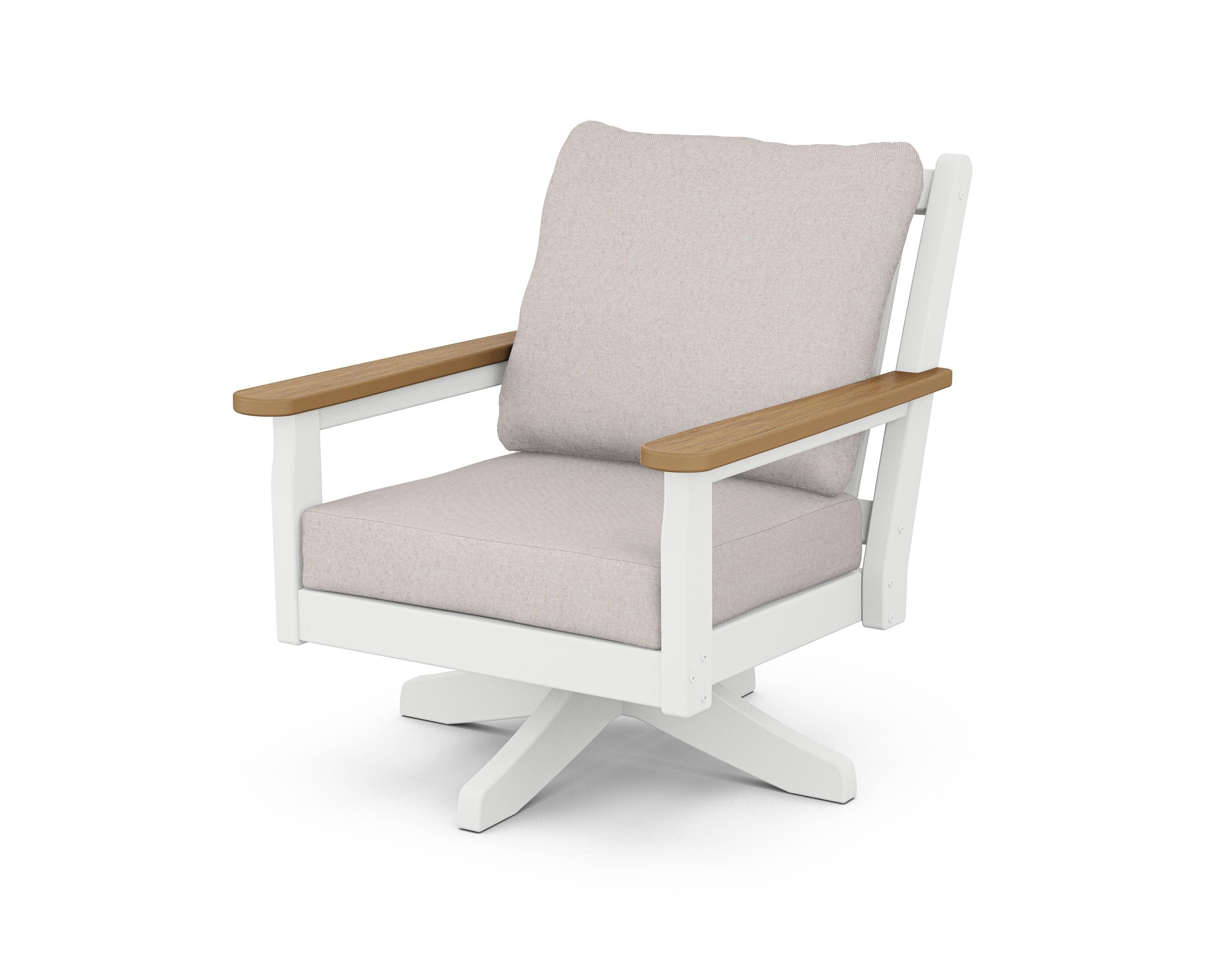 Chippendale Deep Seating Swivel Chair in White / Natural / Dune Burlap