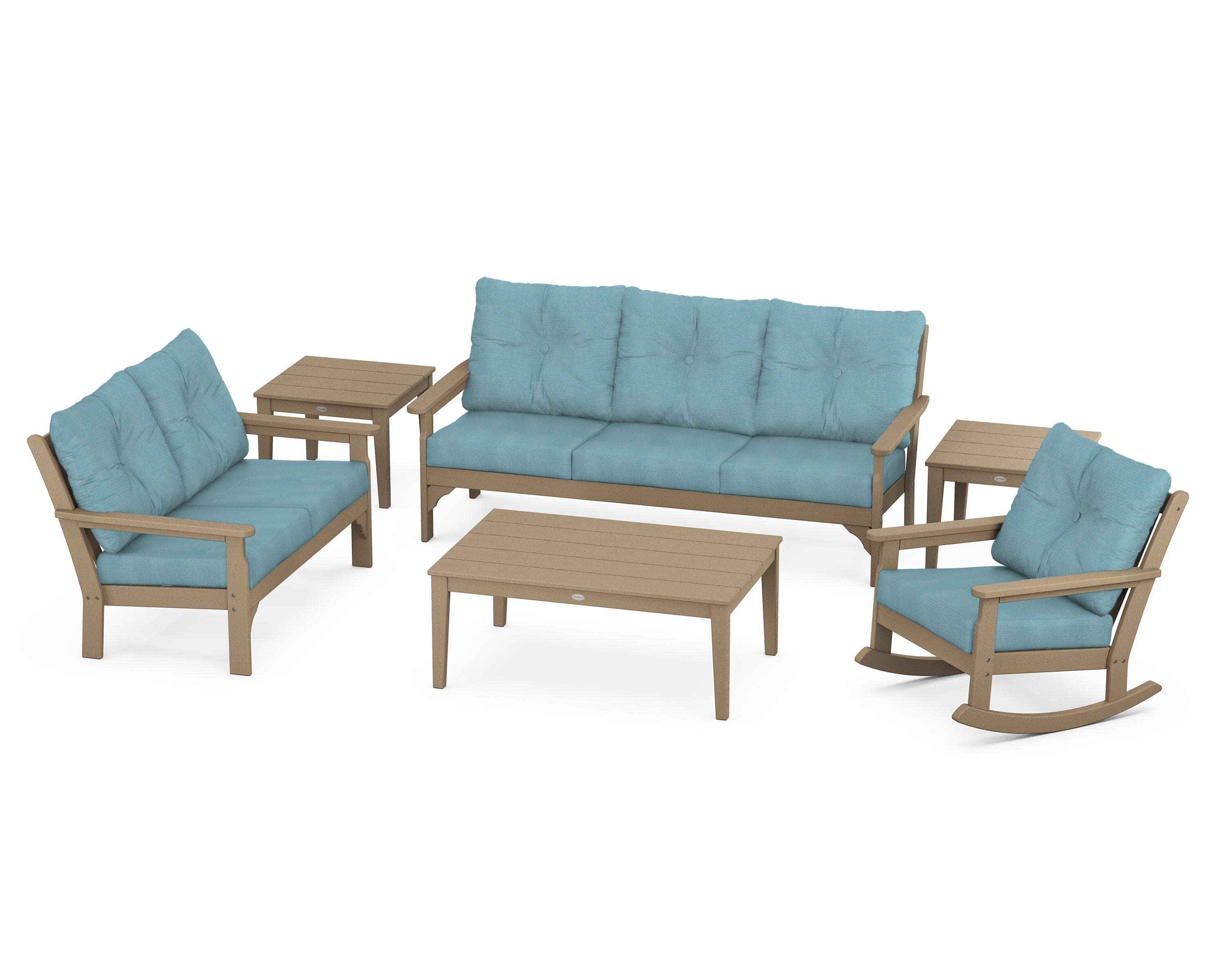 Vineyard 6-Piece Deep Seating Set in Vintage Sahara / Lattice Sky Blue