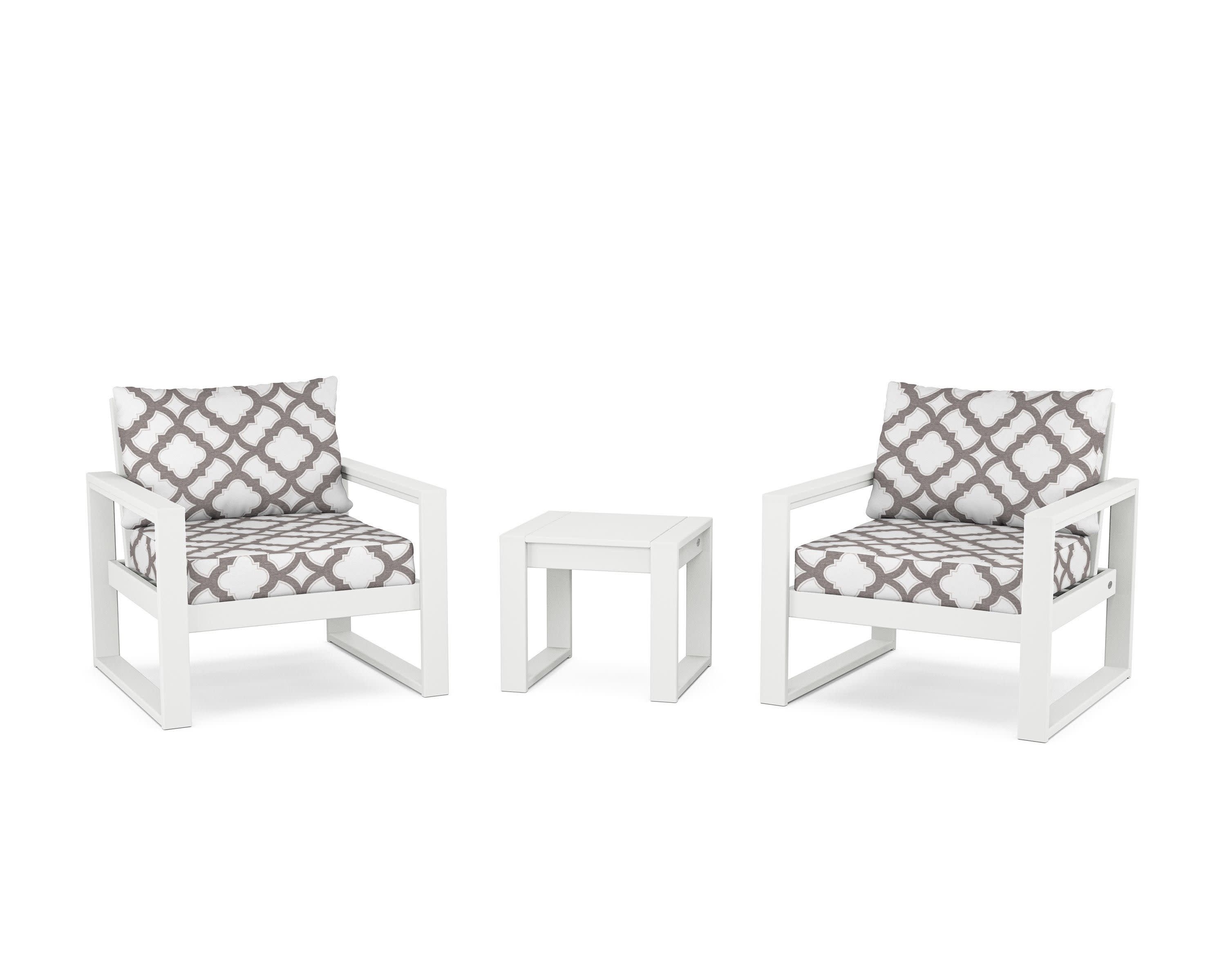 EDGE Sectional 3-Piece Deep Seating Set in White / Trellis Grey Mist