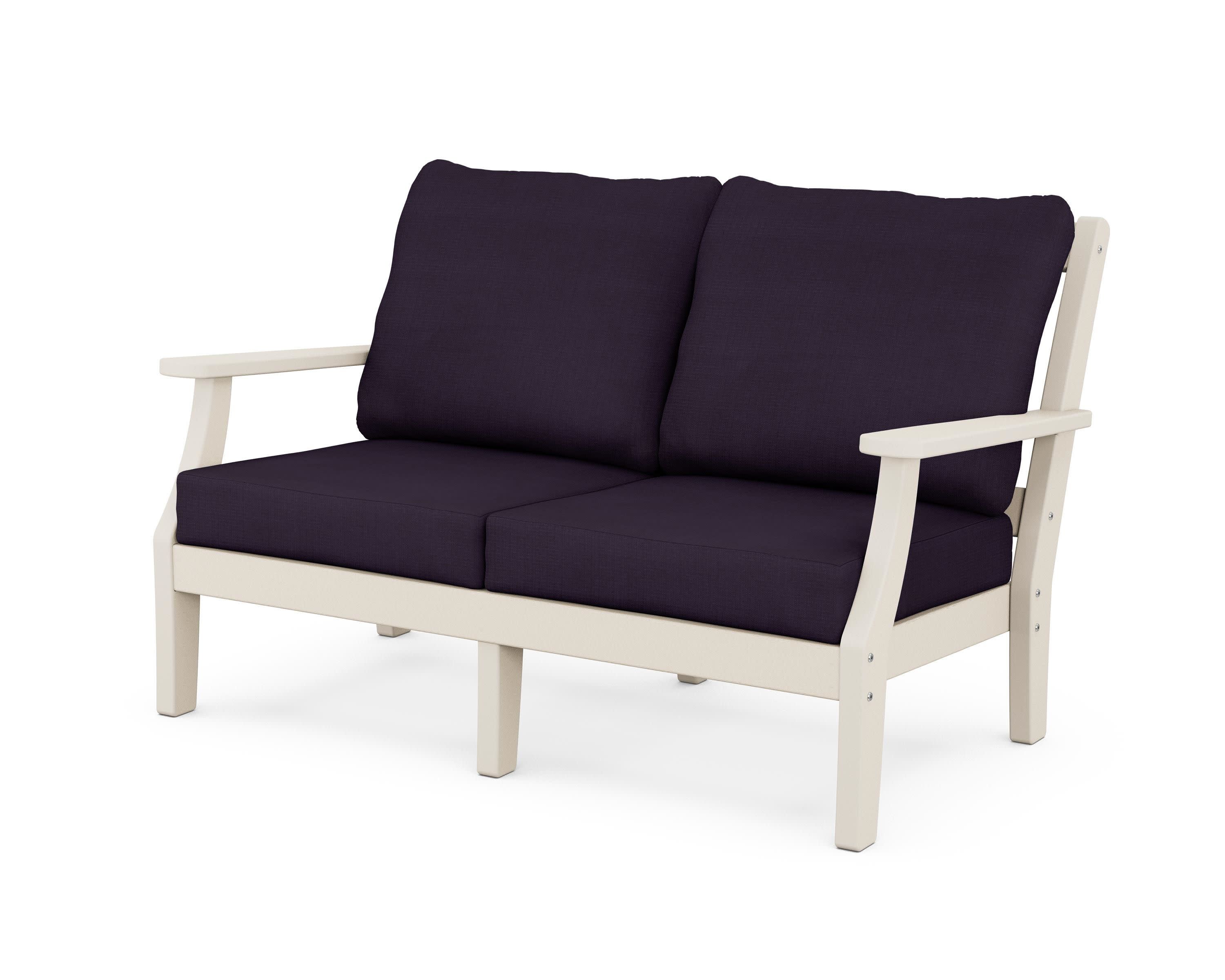 Chinoiserie Deep Seating Loveseat in Sand / Navy Linen
