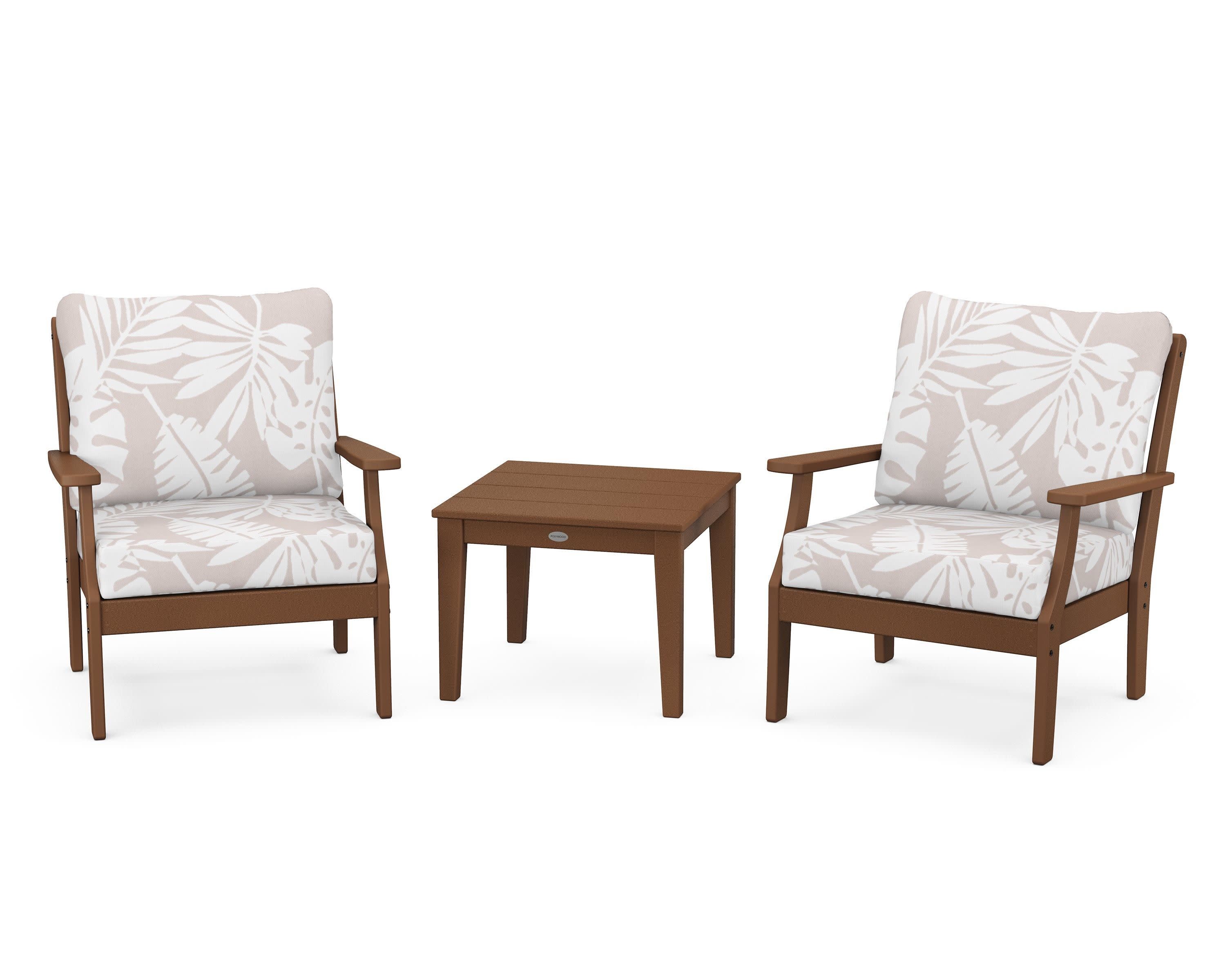 Braxton 3-Piece Deep Seating Set in Teak / Leaf Dune Burlap