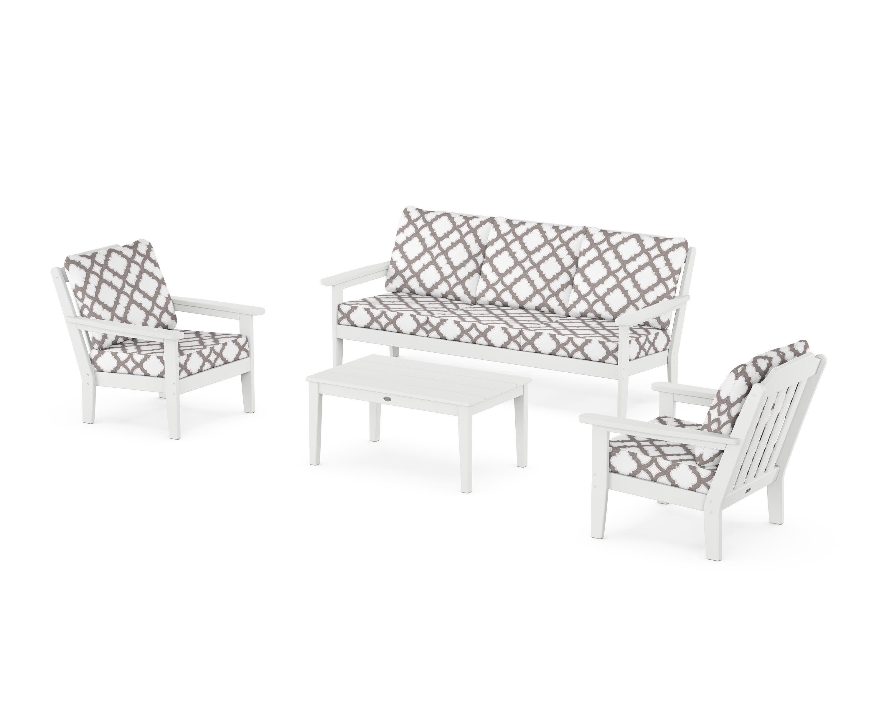 Cottage 4-Piece Deep Seating Set with Sofa in White / Trellis Grey Mist