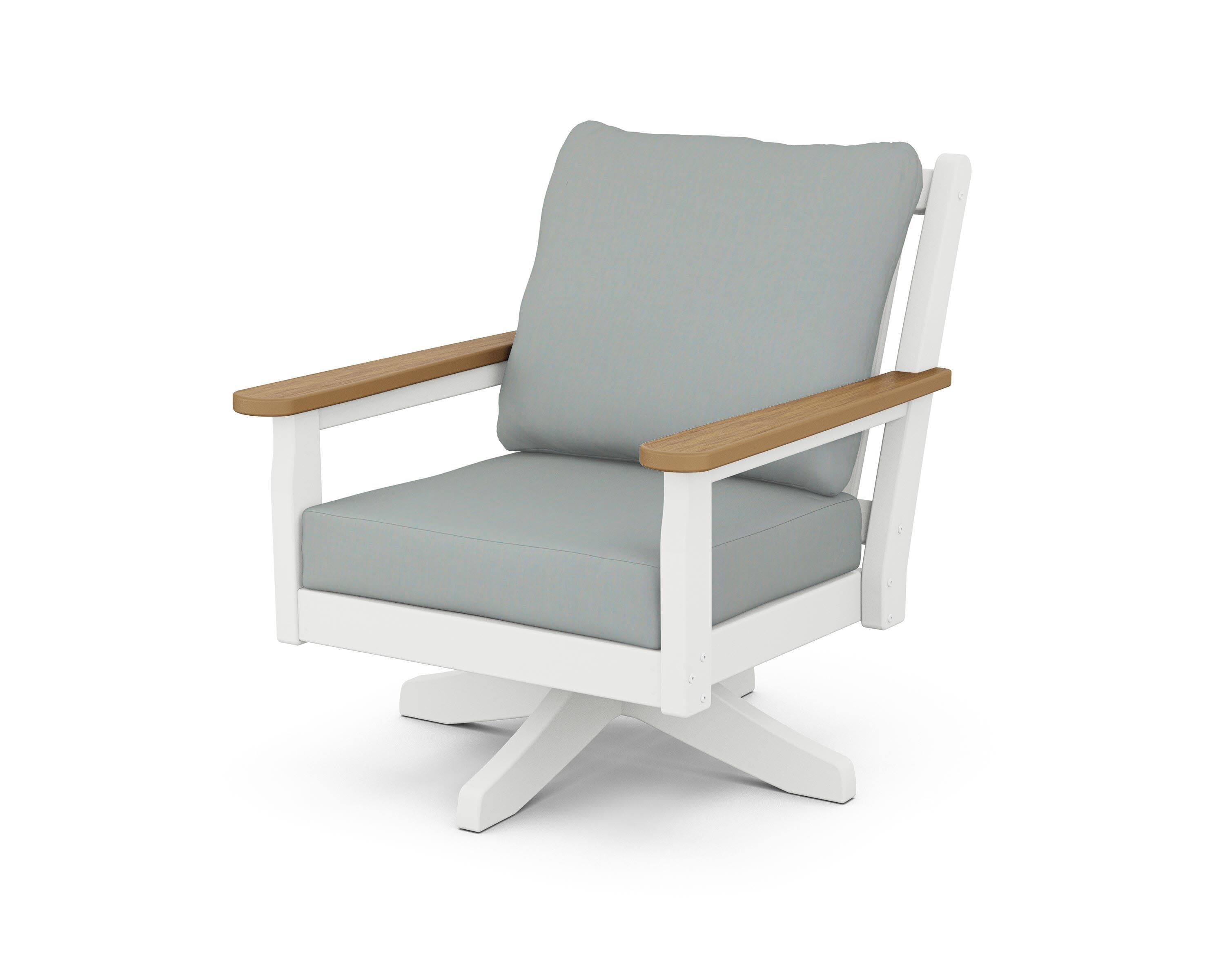 Chippendale Deep Seating Swivel Chair in White / Natural / Spa