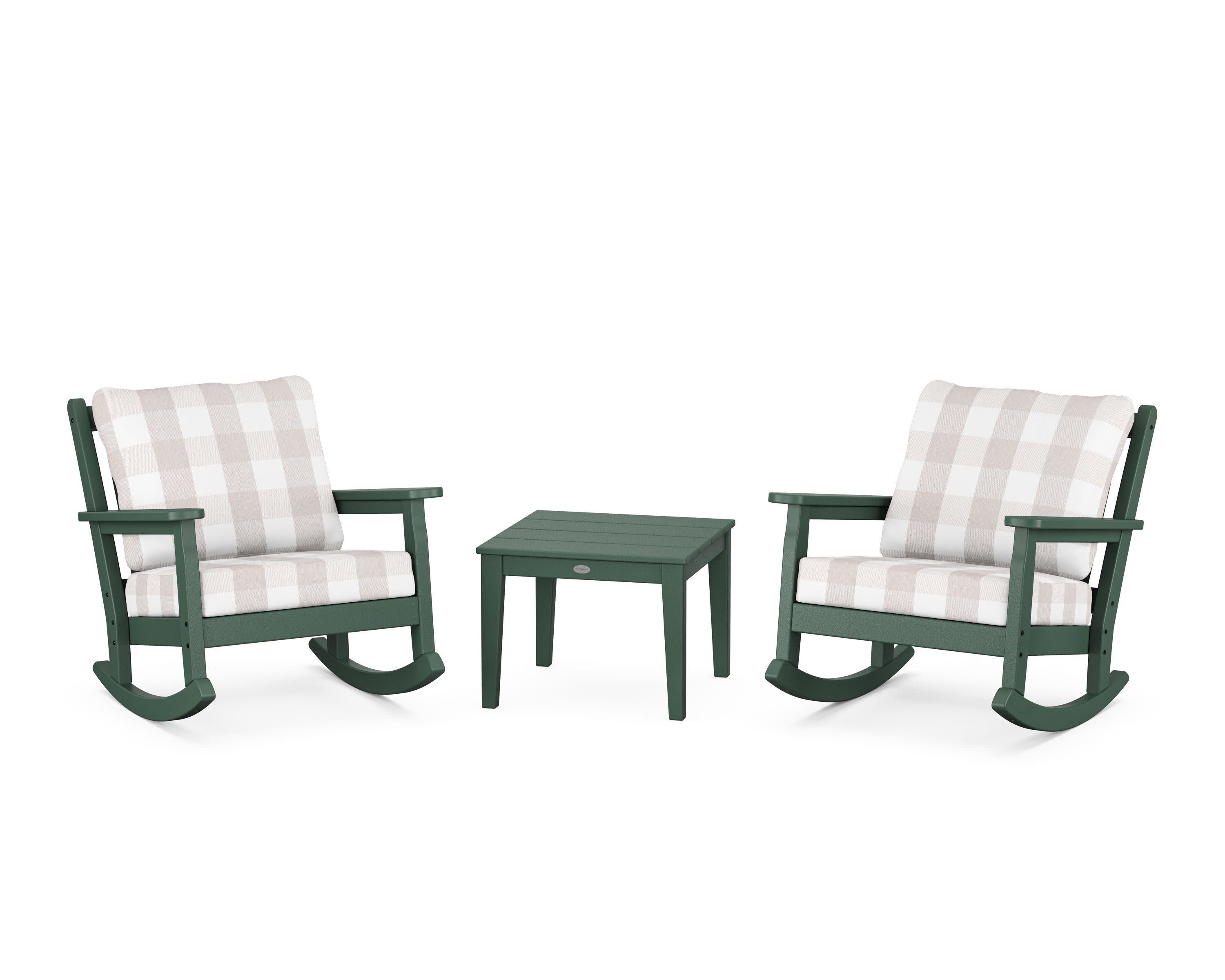 Chippendale 3-Piece Deep Seating Rocker Set in Green / Buffalo Plaid Dune Burlap
