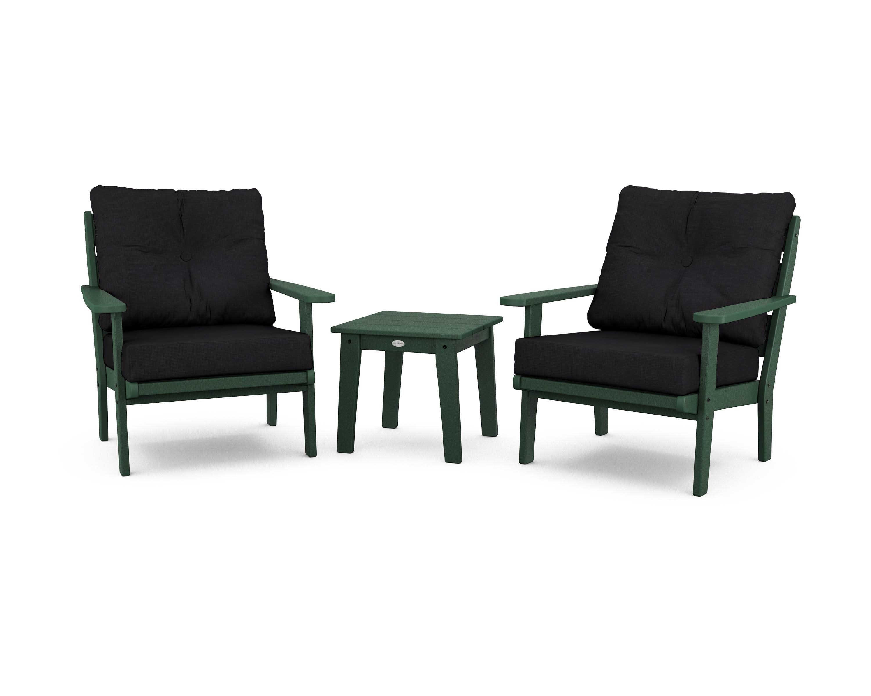 Lakeside 3-Piece Deep Seating Chair Set in Green / Midnight Linen