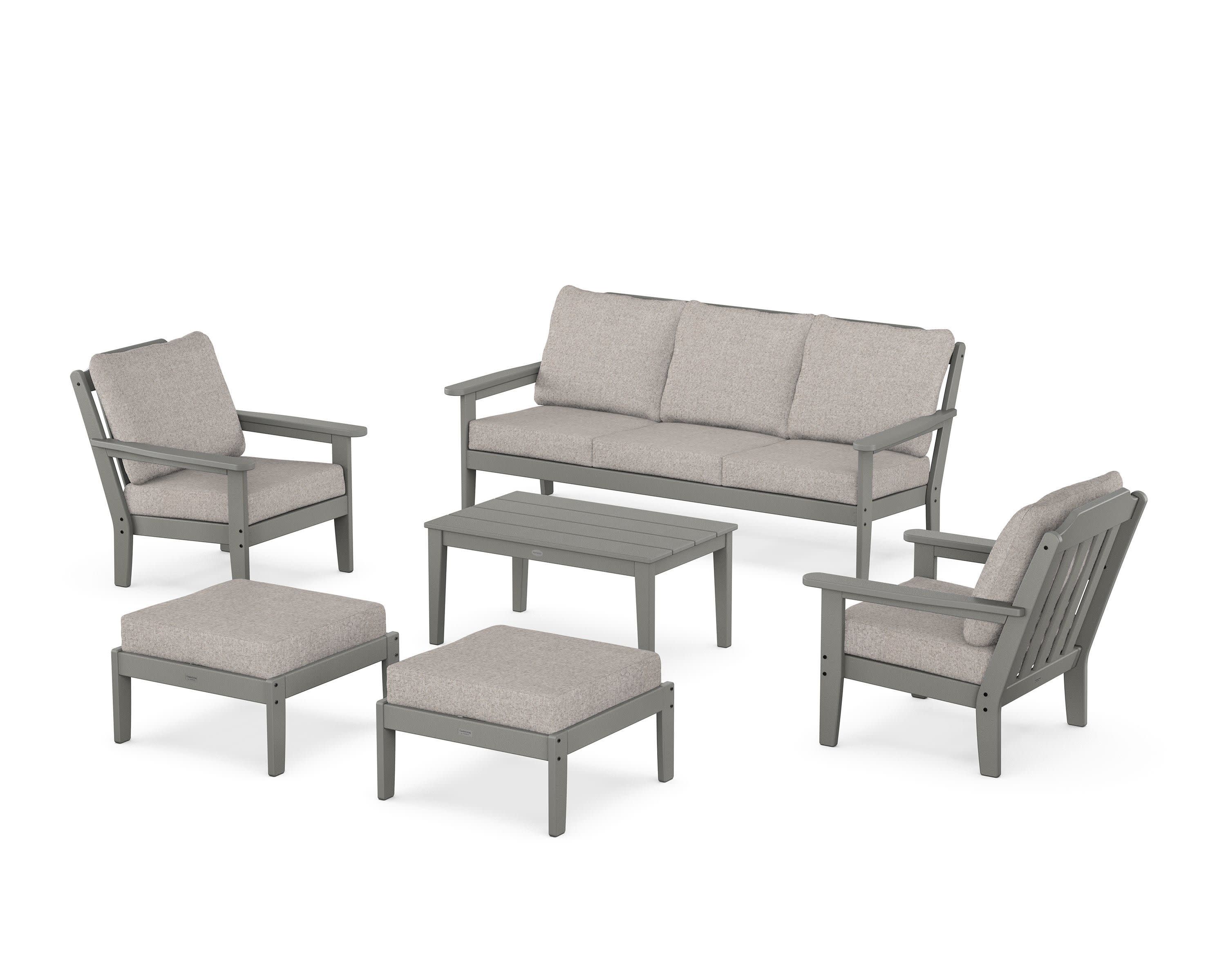 Cottage 6-Piece Lounge Sofa Set in Slate Grey / Weathered Tweed