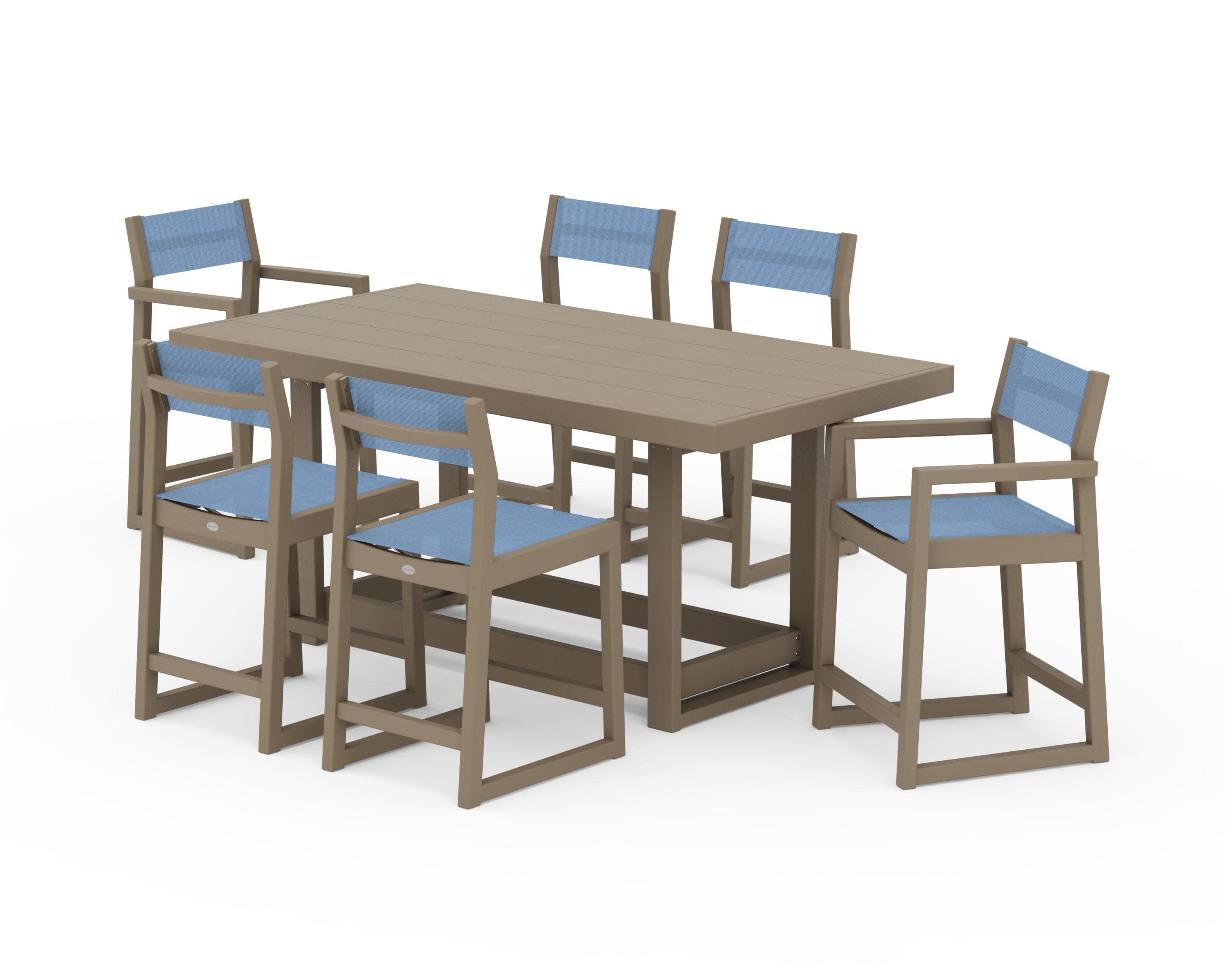 EDGE Sling 7-Piece Counter Table Set in Vintage Sahara / Poolside Sling