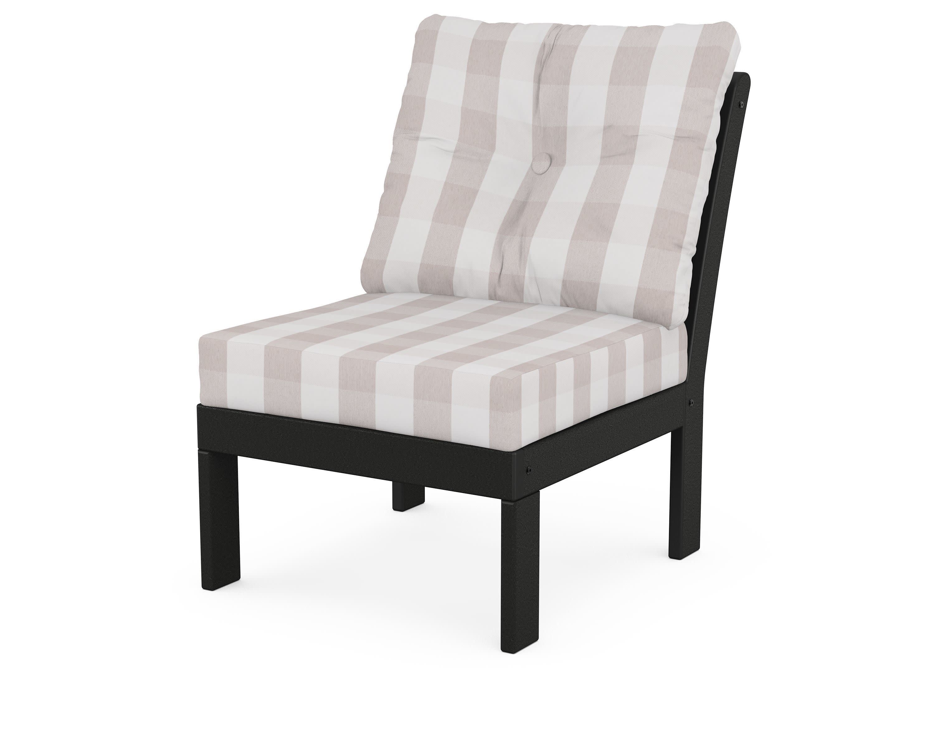 Vineyard Modular Armless Chair in Black / Buffalo Plaid Dune Burlap