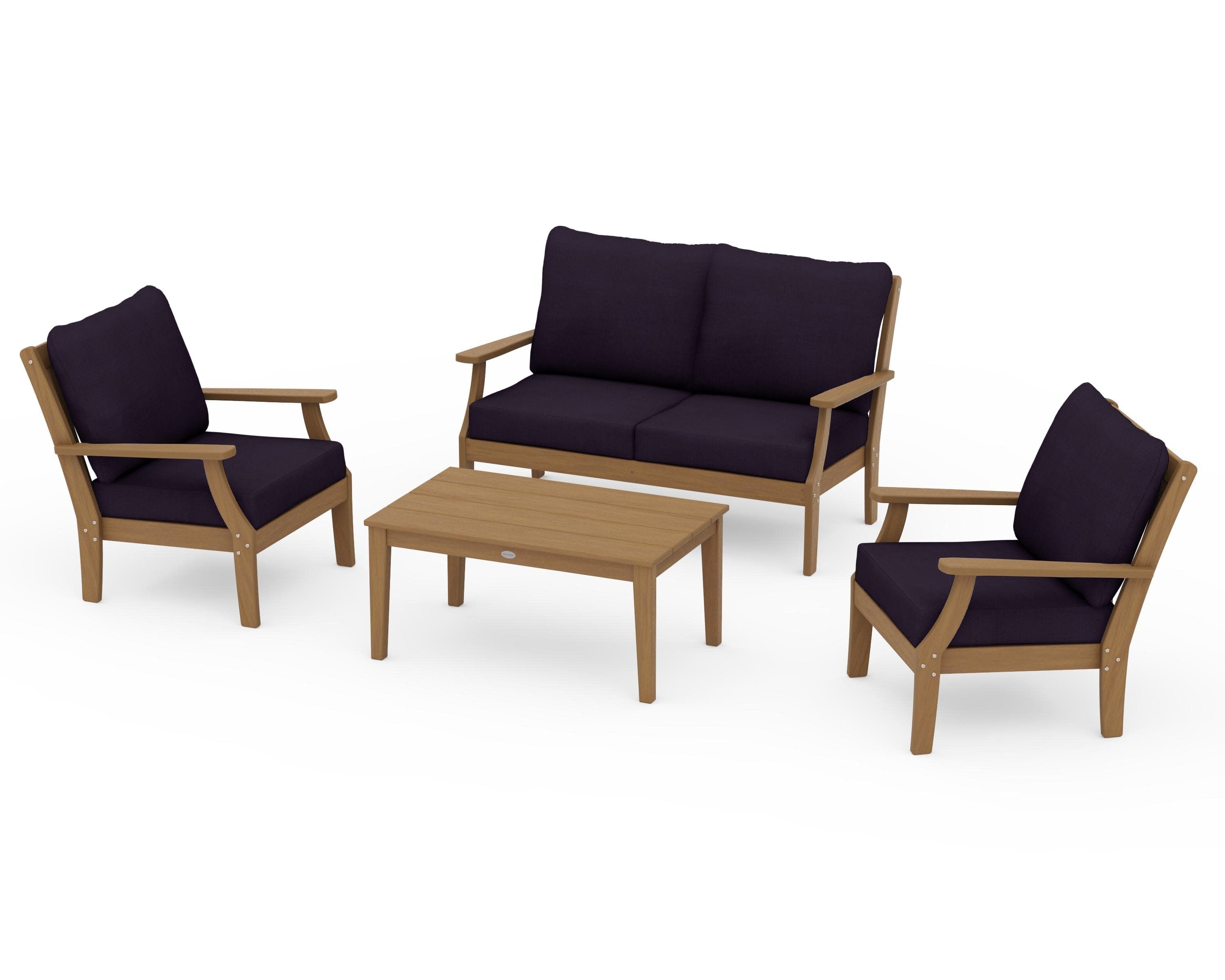 Braxton 4-Piece Deep Seating Chair Set in Natural / Navy Linen