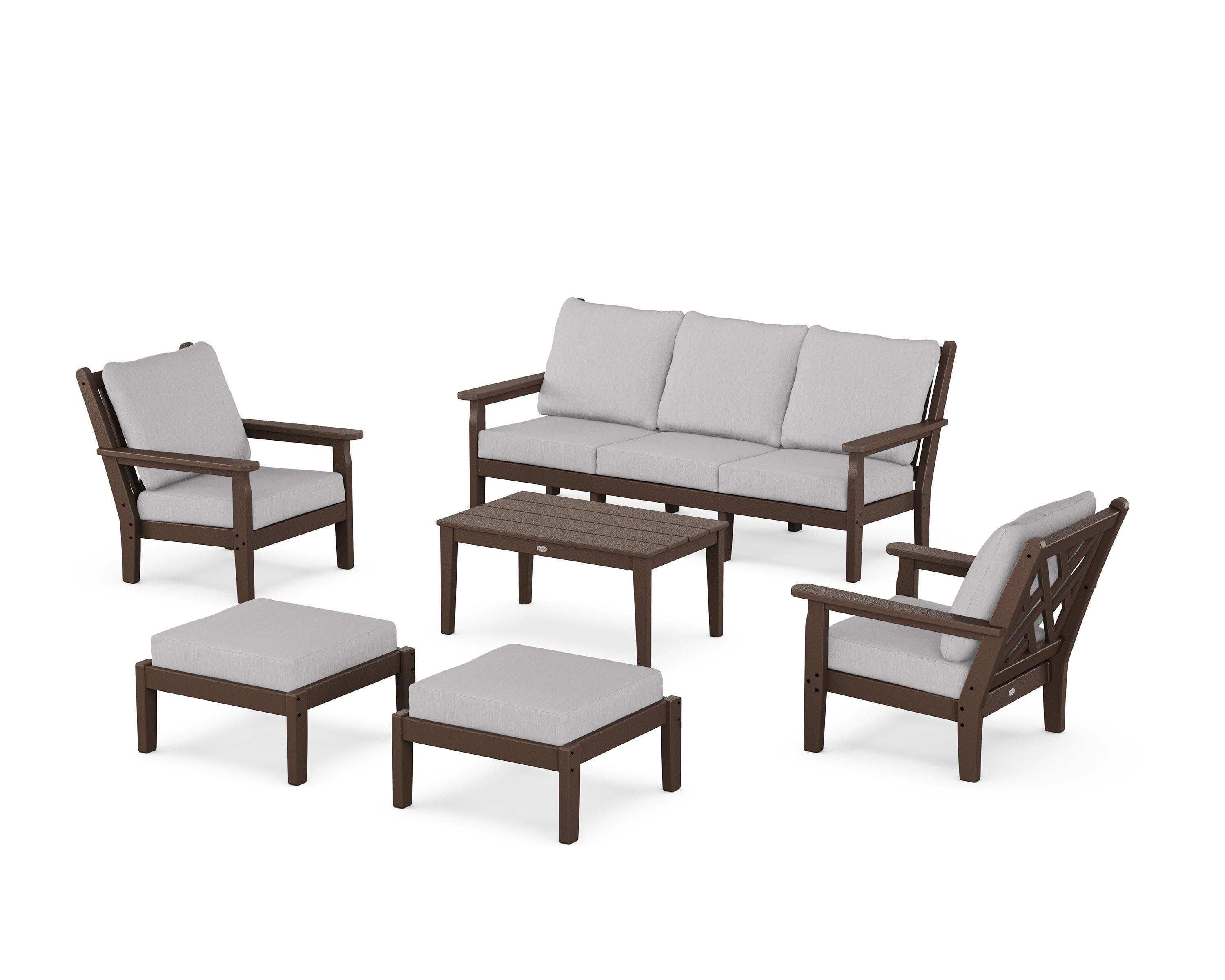Chippendale 6-Piece Lounge Sofa Set in Mahogany / Granite