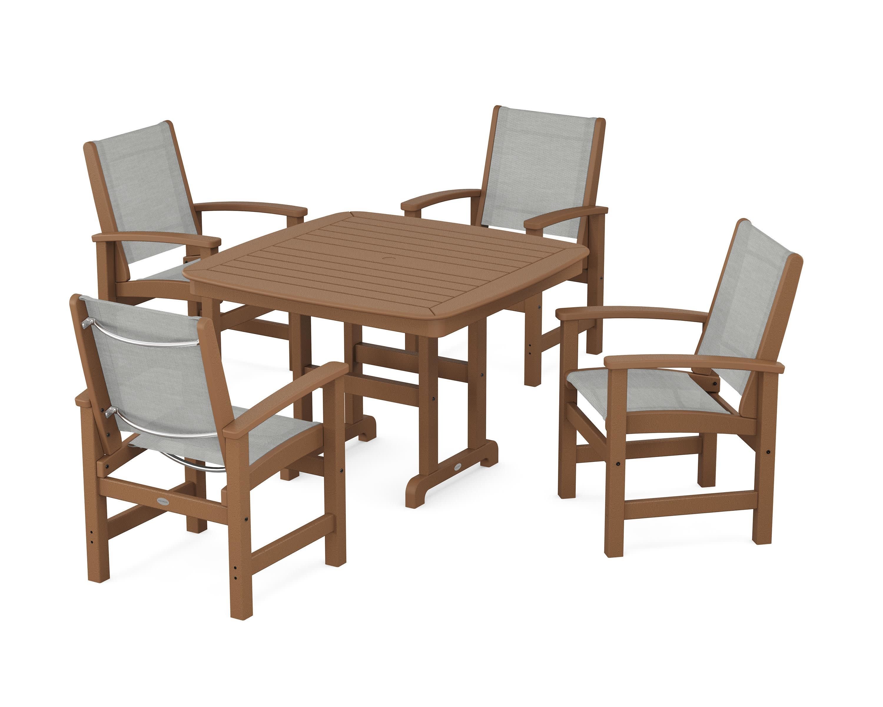 Coastal 5-Piece Dining Set in Teak / Metallic Sling