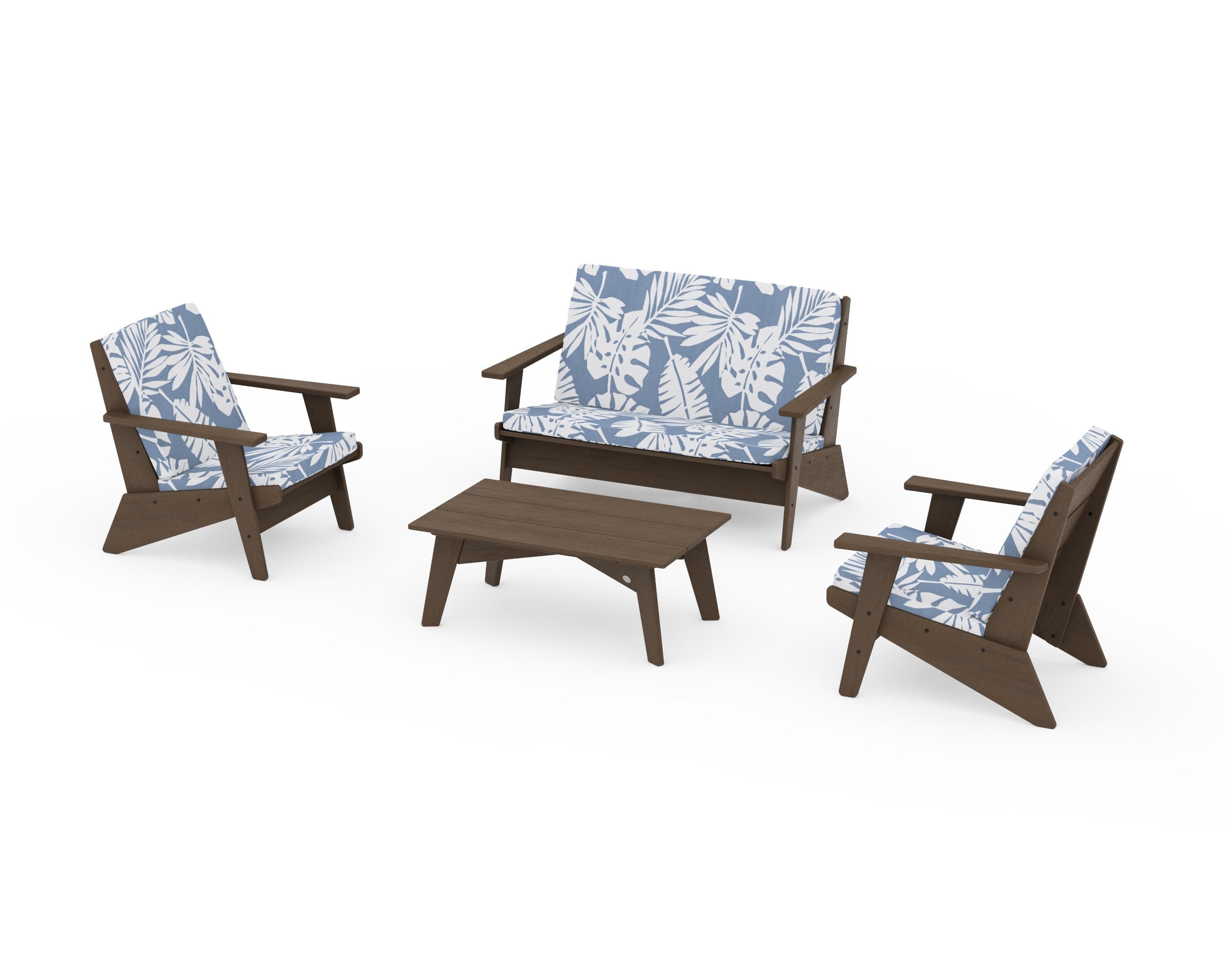Riviera Modern Lounge 4-Piece Set in Kona / Leaf Sky Blue