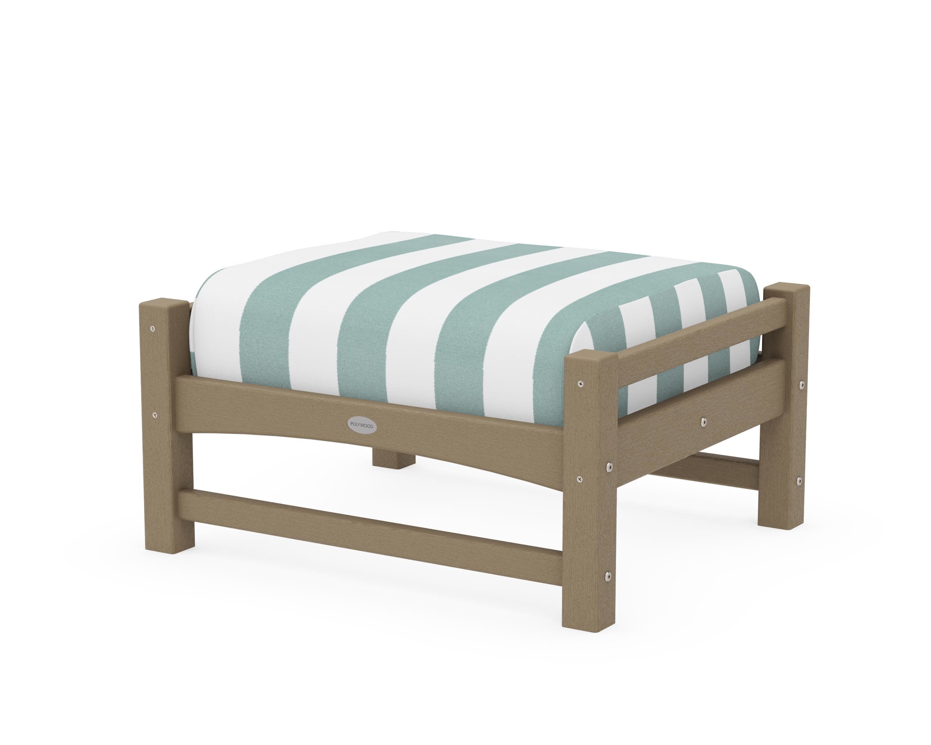 Club Ottoman in Vintage Sahara / Cabana Stripe Glacier Spa