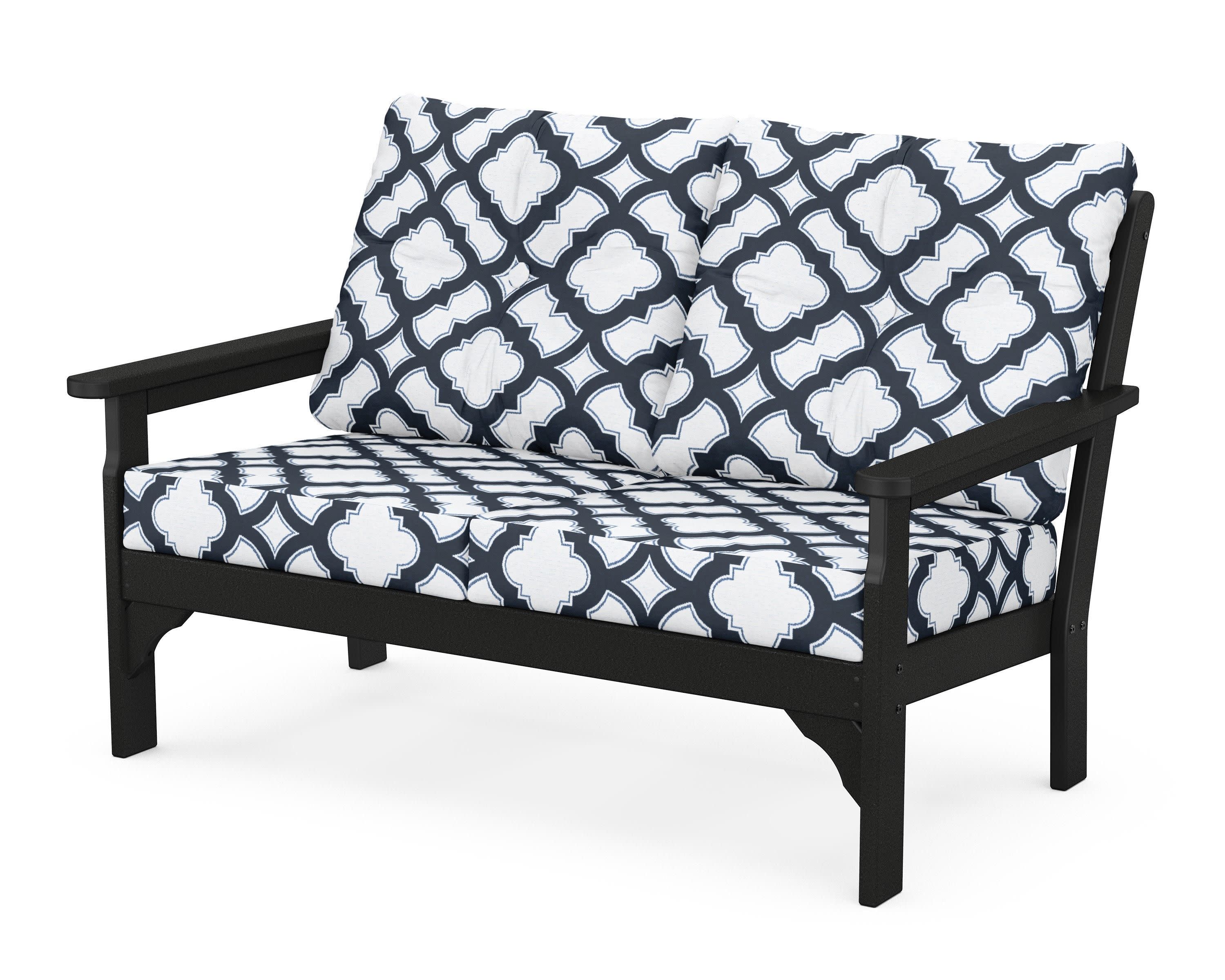 Vineyard Deep Seating Loveseat in Black / Trellis Marine Indigo