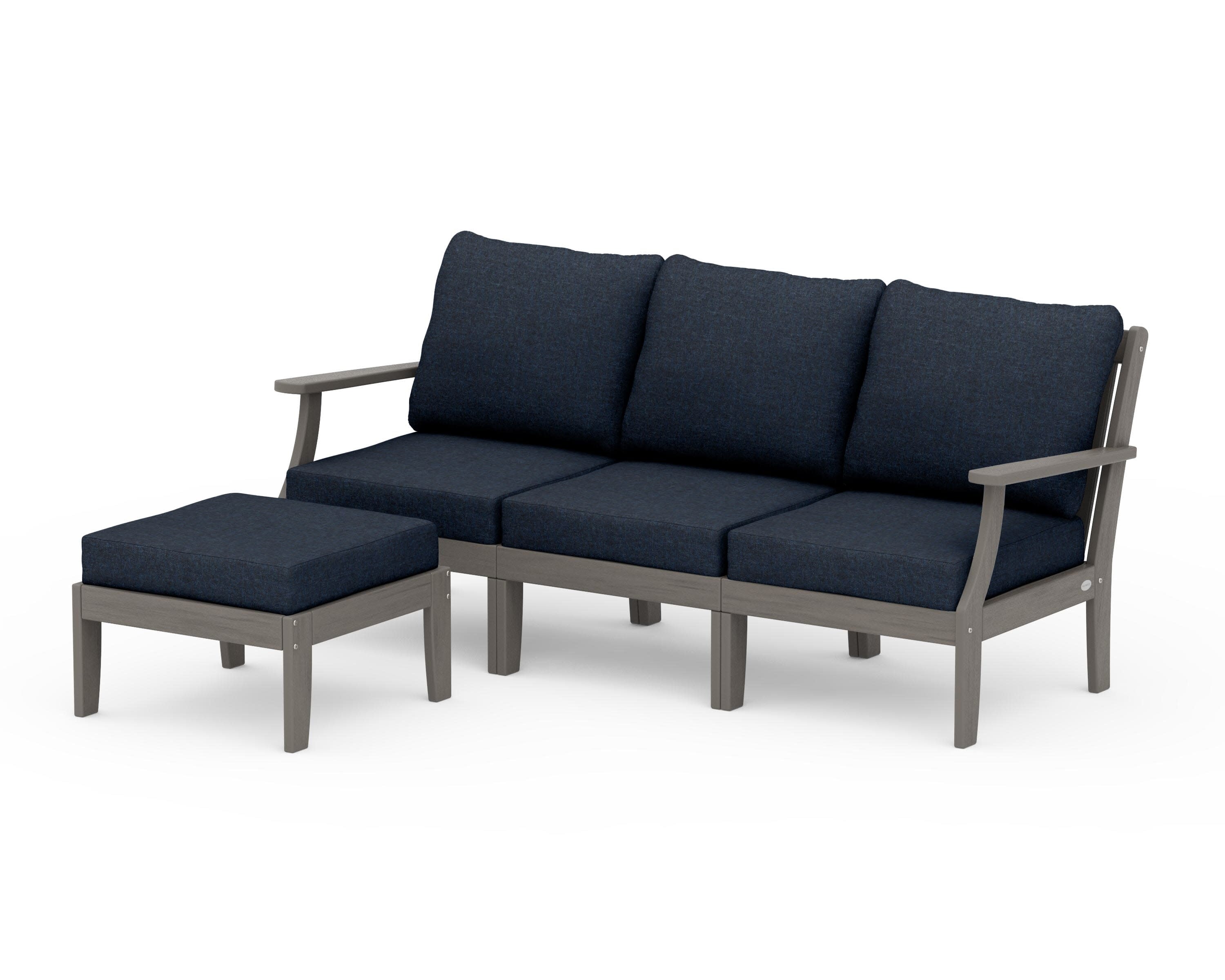 Braxton Modular 4-Piece Deep Seating Set with Ottoman in Driftwood / Marine Indigo