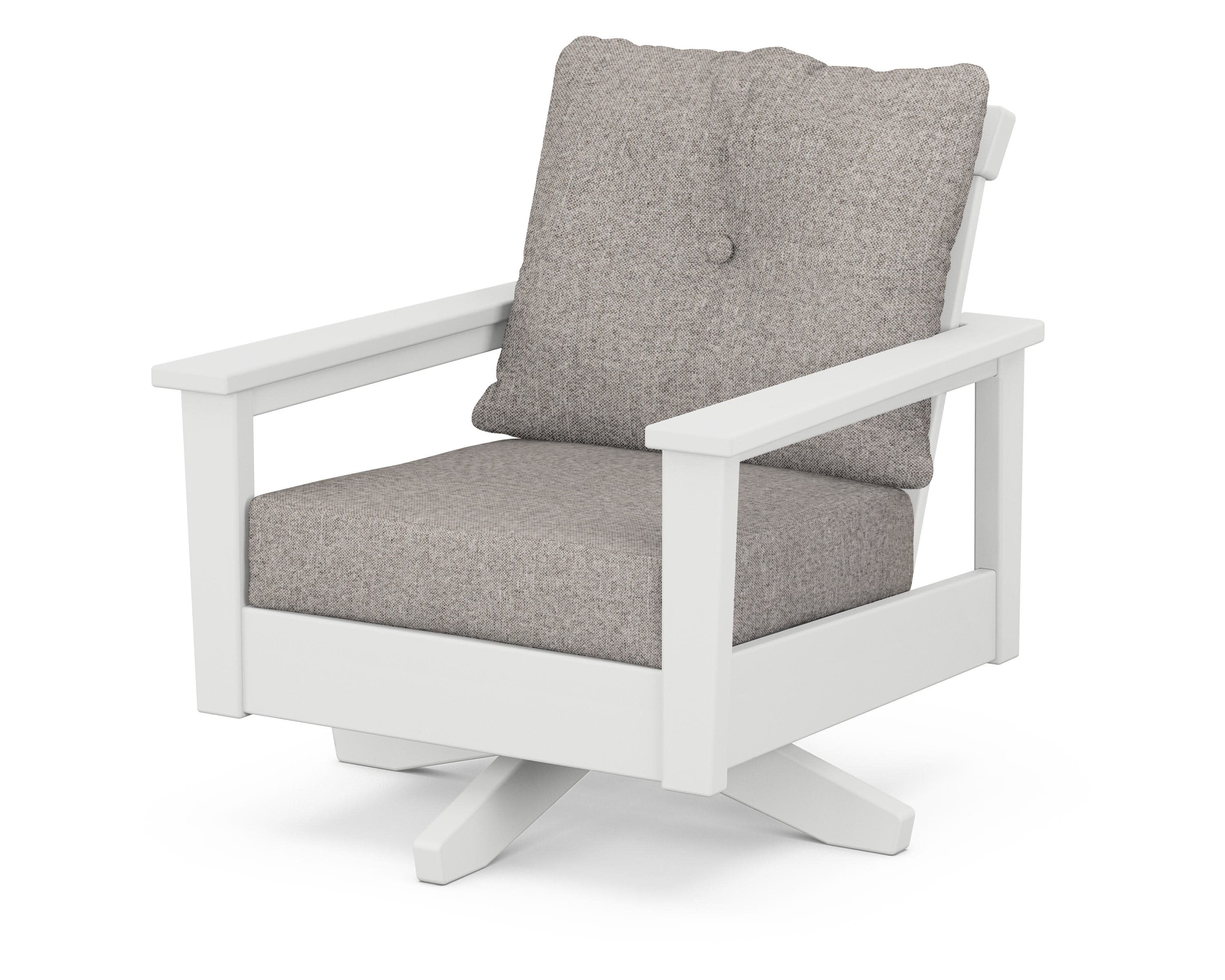 Prescott Deep Seating Swivel Chair in White / Weathered Tweed