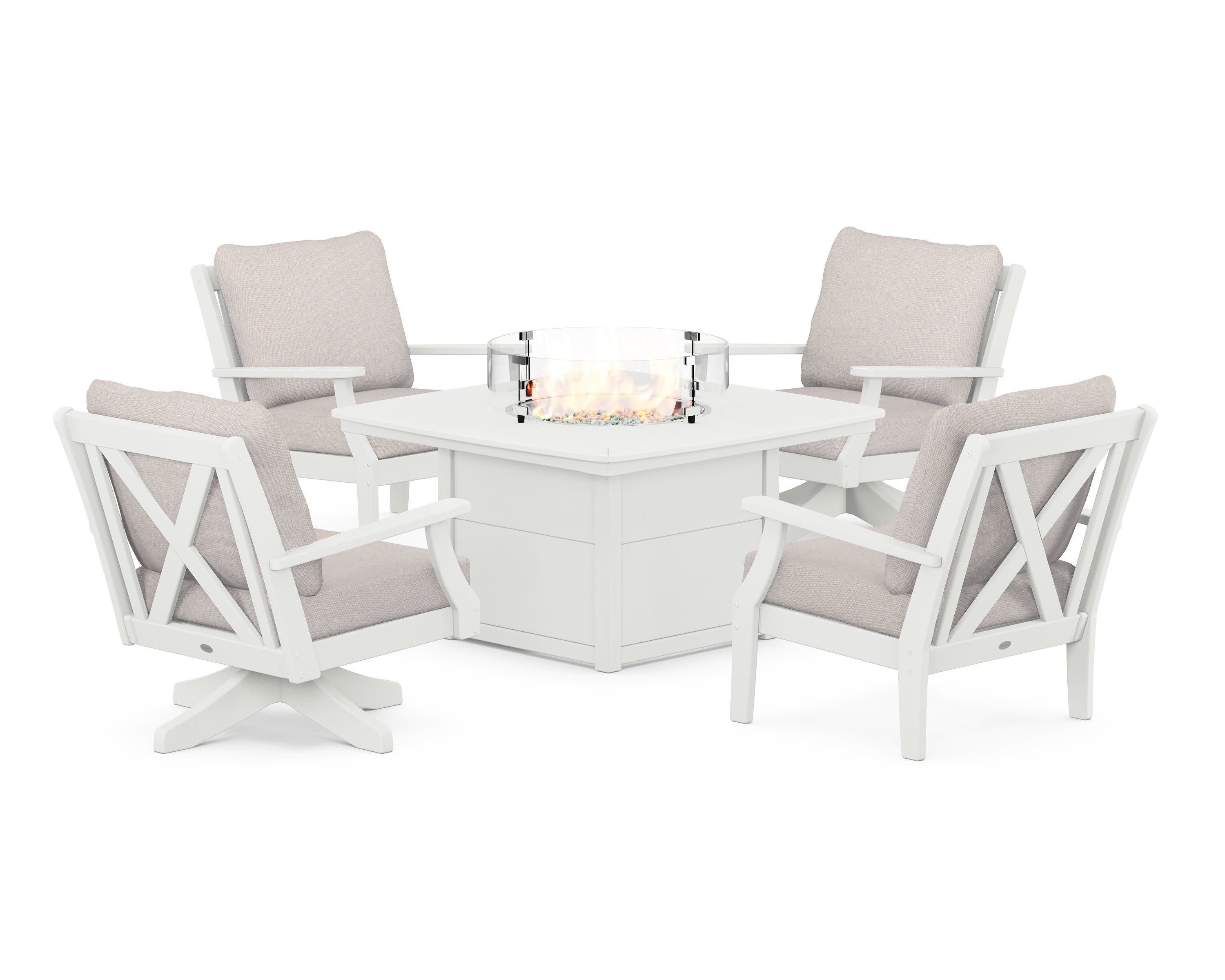 Braxton 5-Piece Deep Seating Set with Fire Table in Vintage White / Dune Burlap