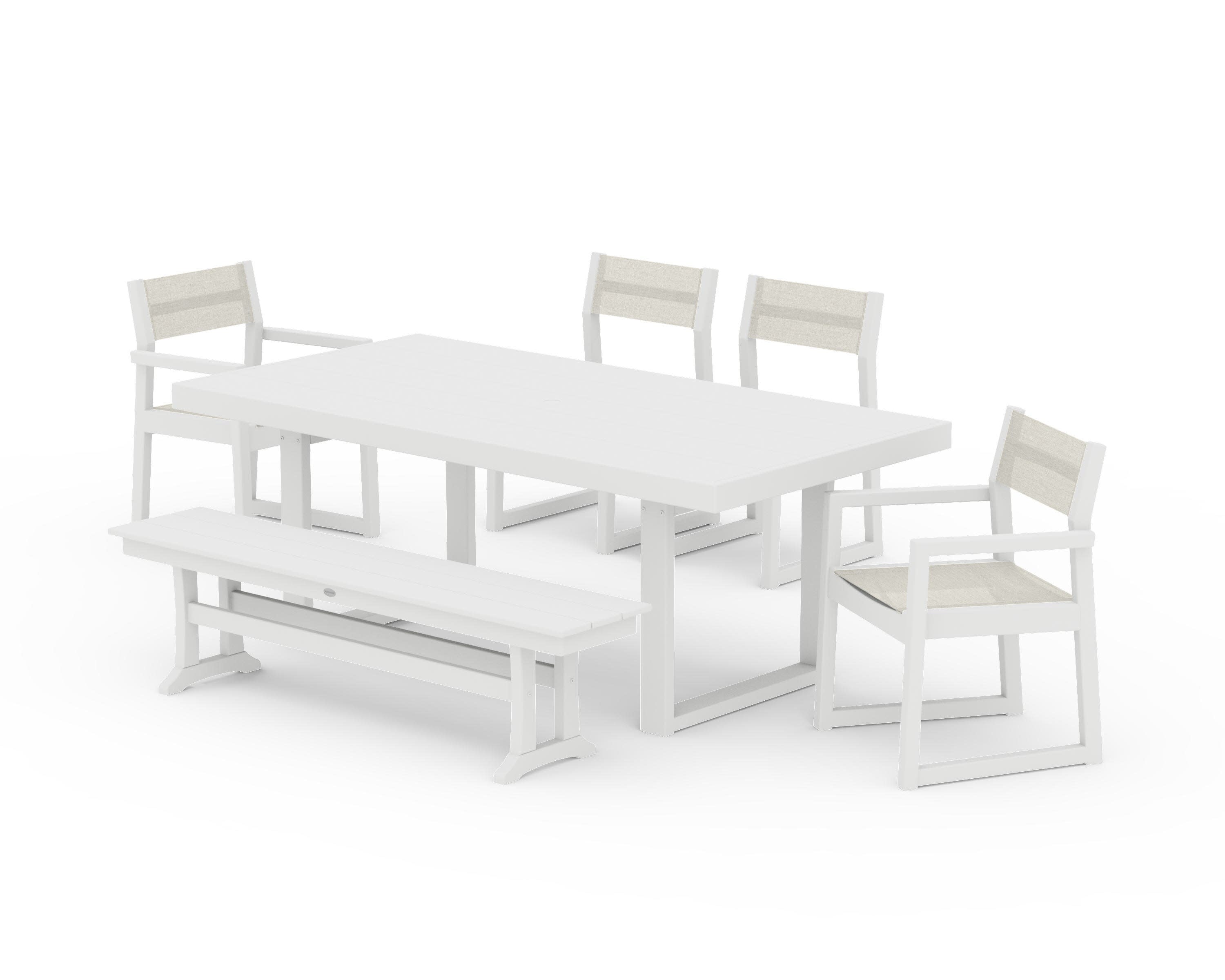EDGE Sling 6-Piece Dining Set with Bench in White / Parchment Sling